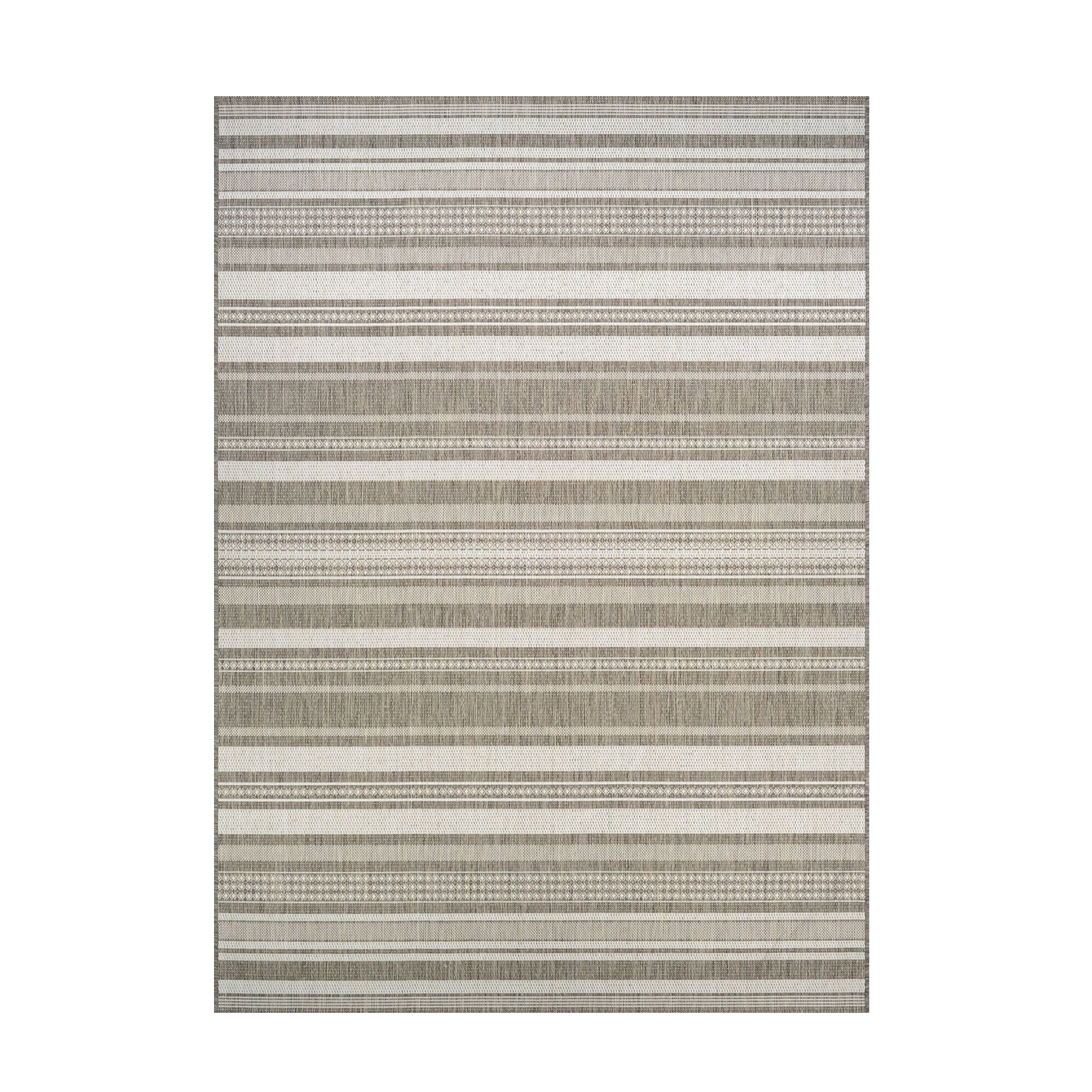 Champagne Taupe Striped Synthetic 8' x 10' Indoor/Outdoor Rug