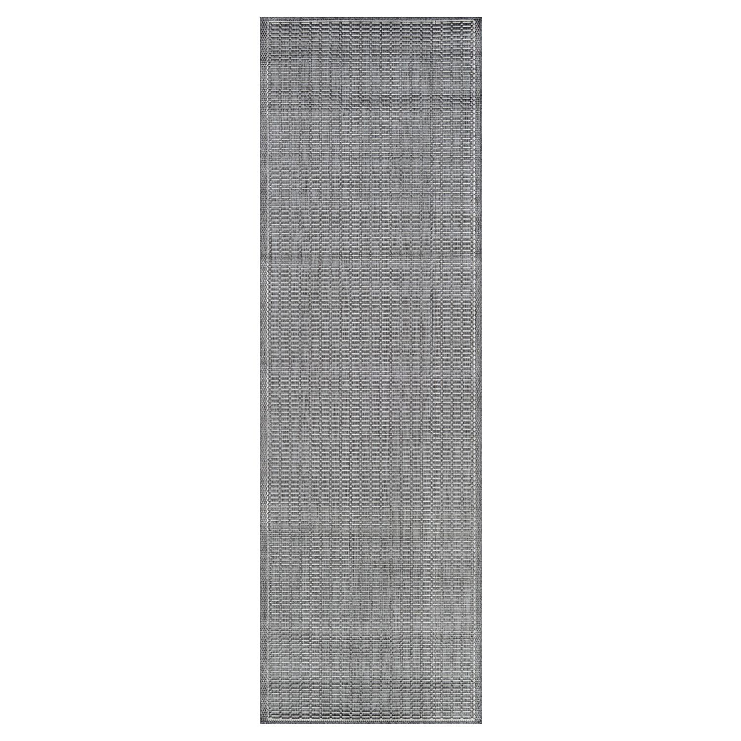 Gray and White Synthetic Flat Woven Runner Rug 2'3" x 11'9"