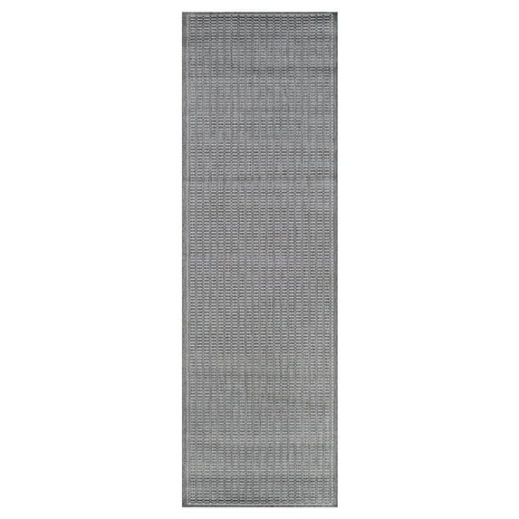 Gray and White Synthetic Flat Woven Runner Rug 2'3" x 11'9"