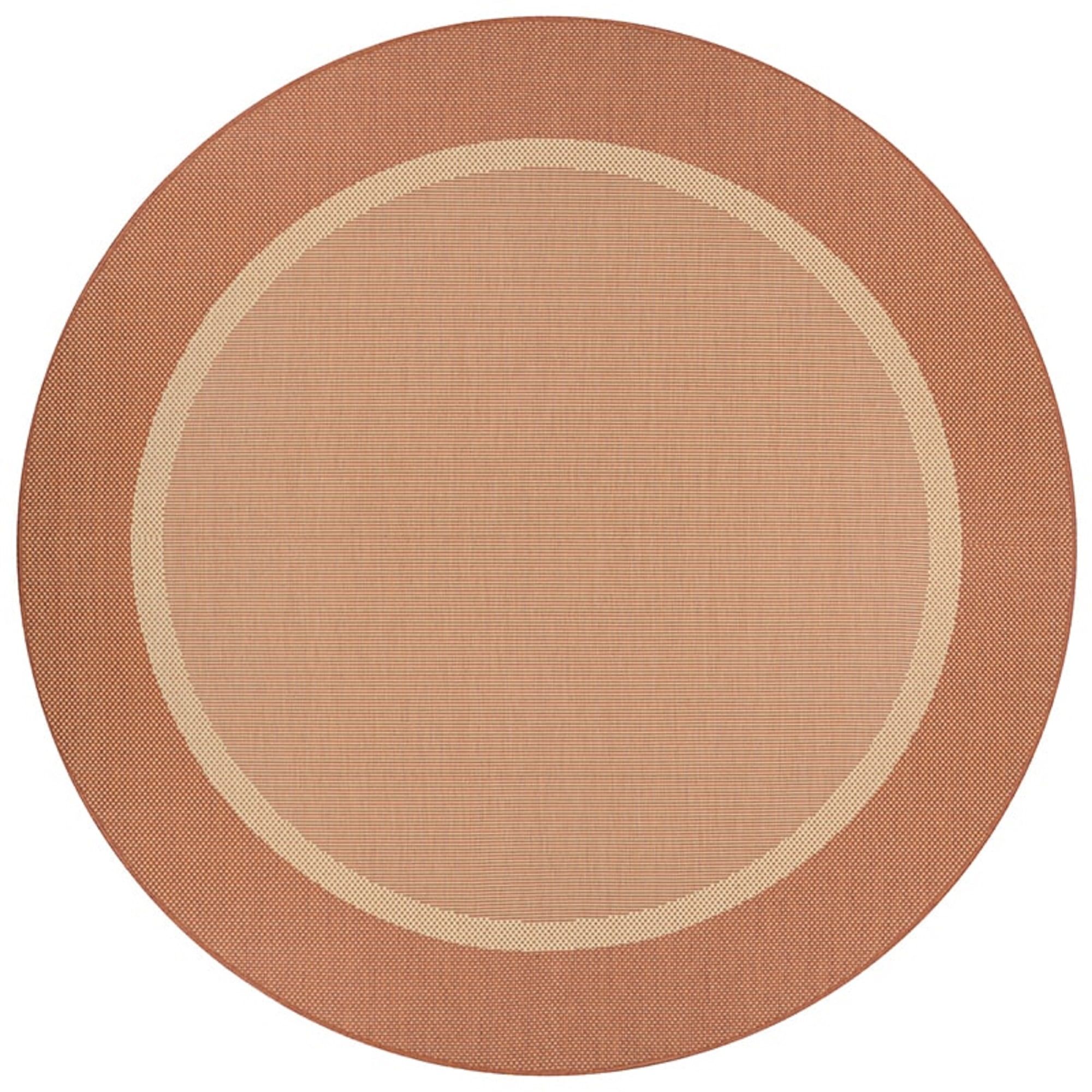 Terracotta and Natural Round Flat Woven Outdoor Rug, 7'6"