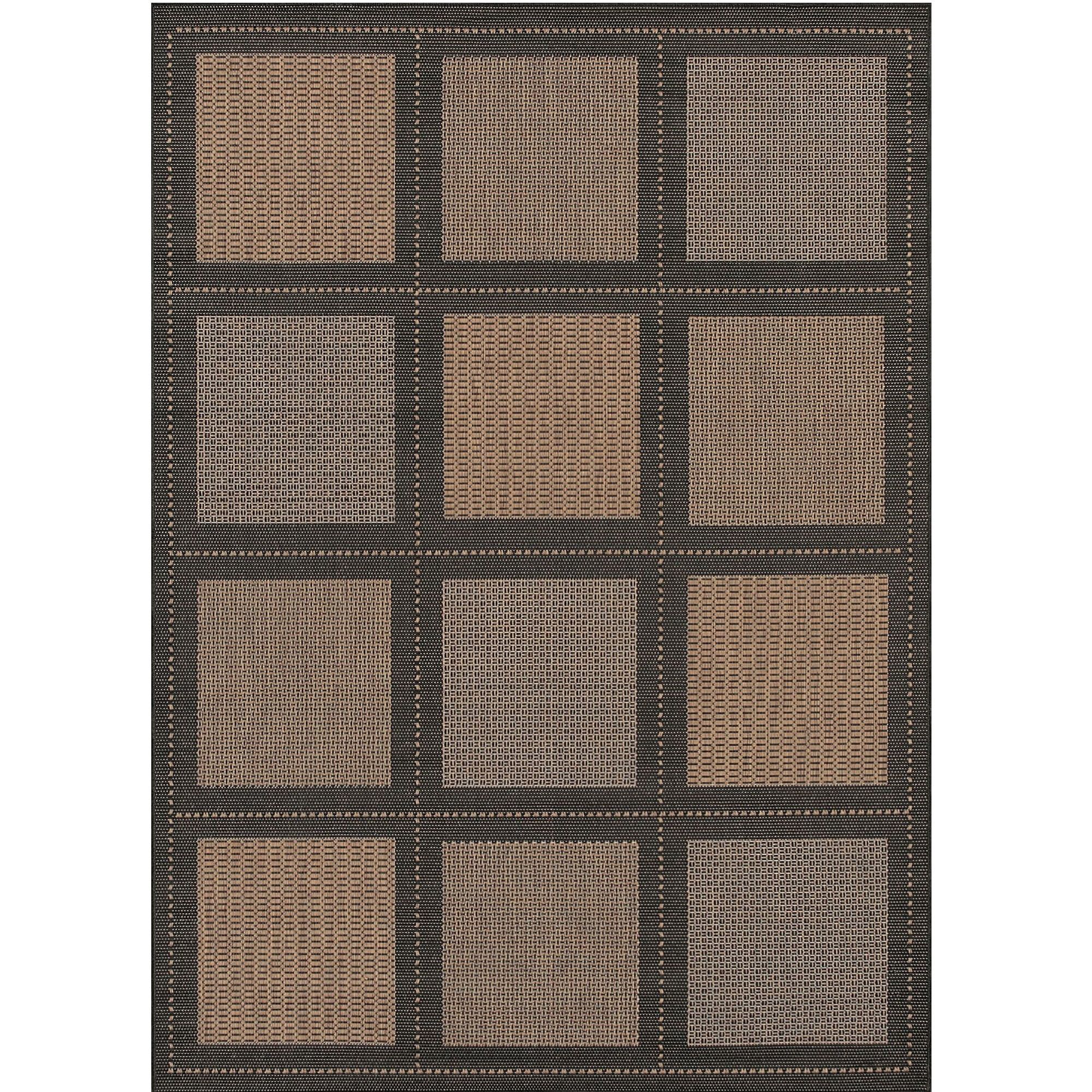 Black and Cocoa Checkered Flat Woven Outdoor Rug