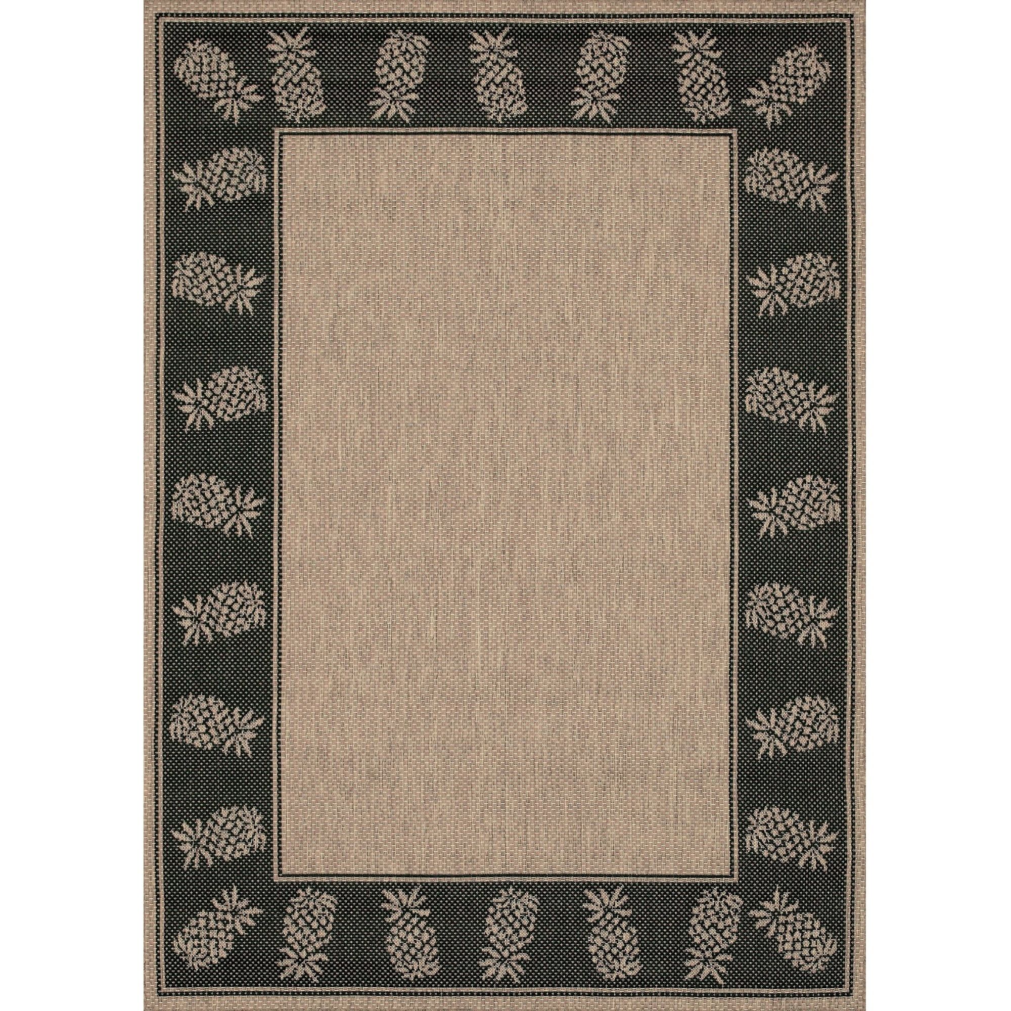 Coastal Cocoa-Black Synthetic Rectangular Outdoor Rug, 3'9" x 5'5"