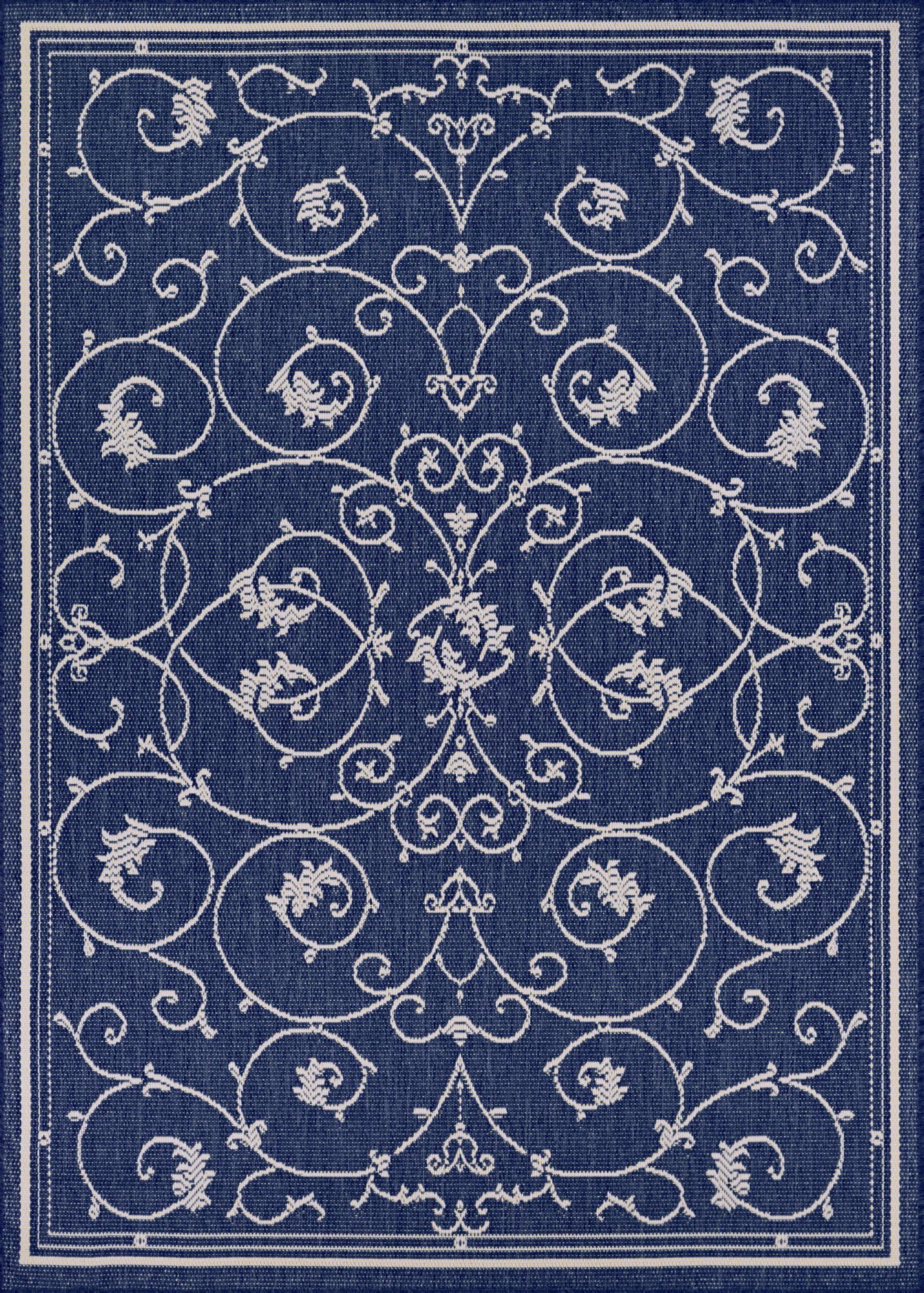 Ivory and Indigo Flatwoven Synthetic Runner Rug