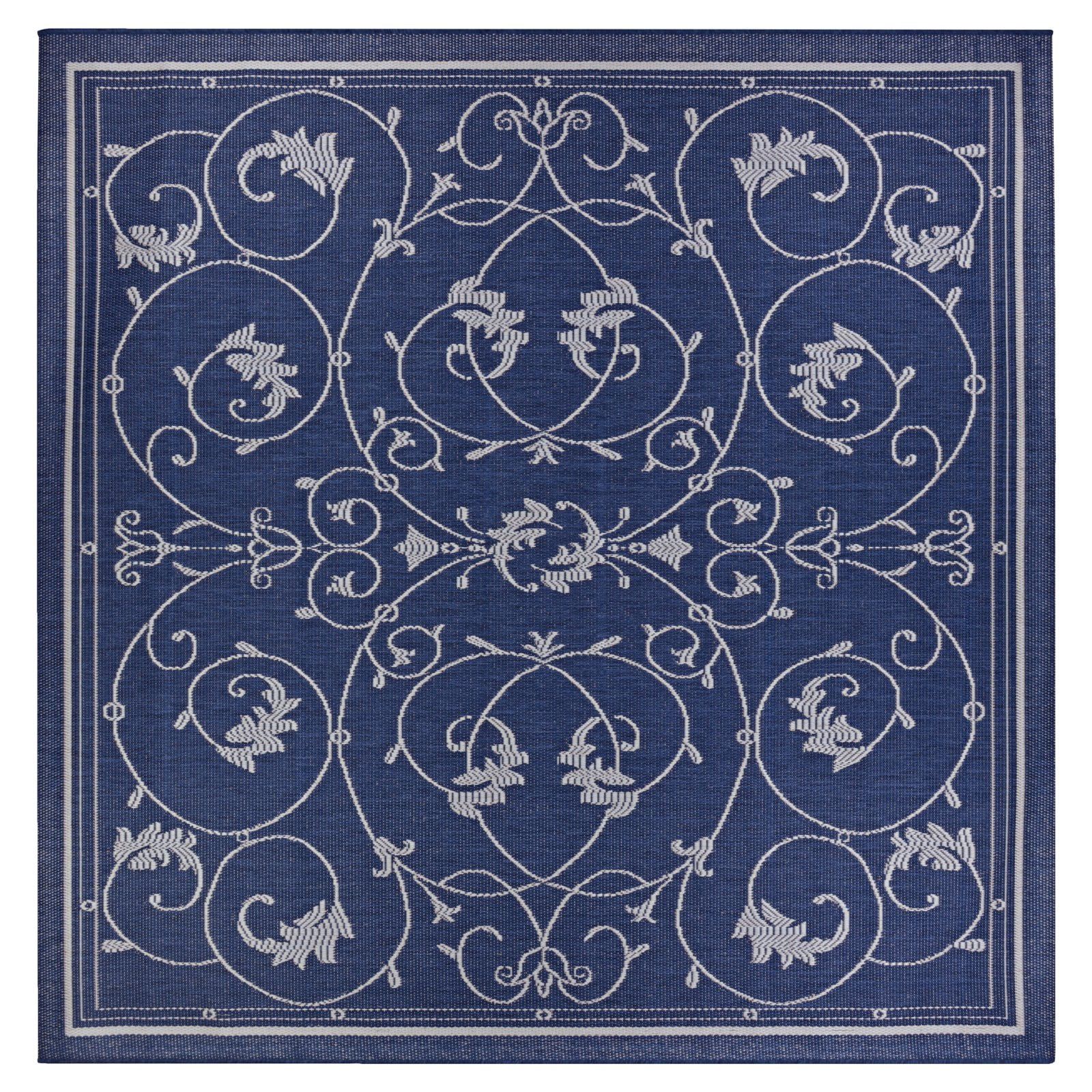 Elegant Ivory-Indigo Flatweave Synthetic Outdoor Rug, 3'9" x 5'5"