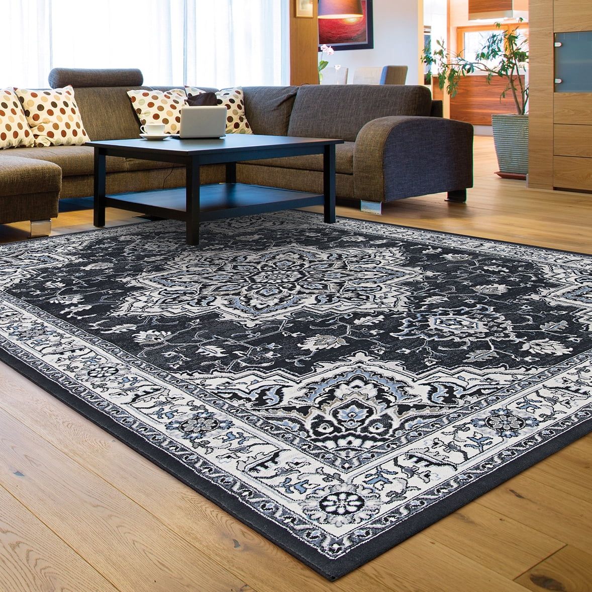 Harish Black and White Synthetic Persian Area Rug