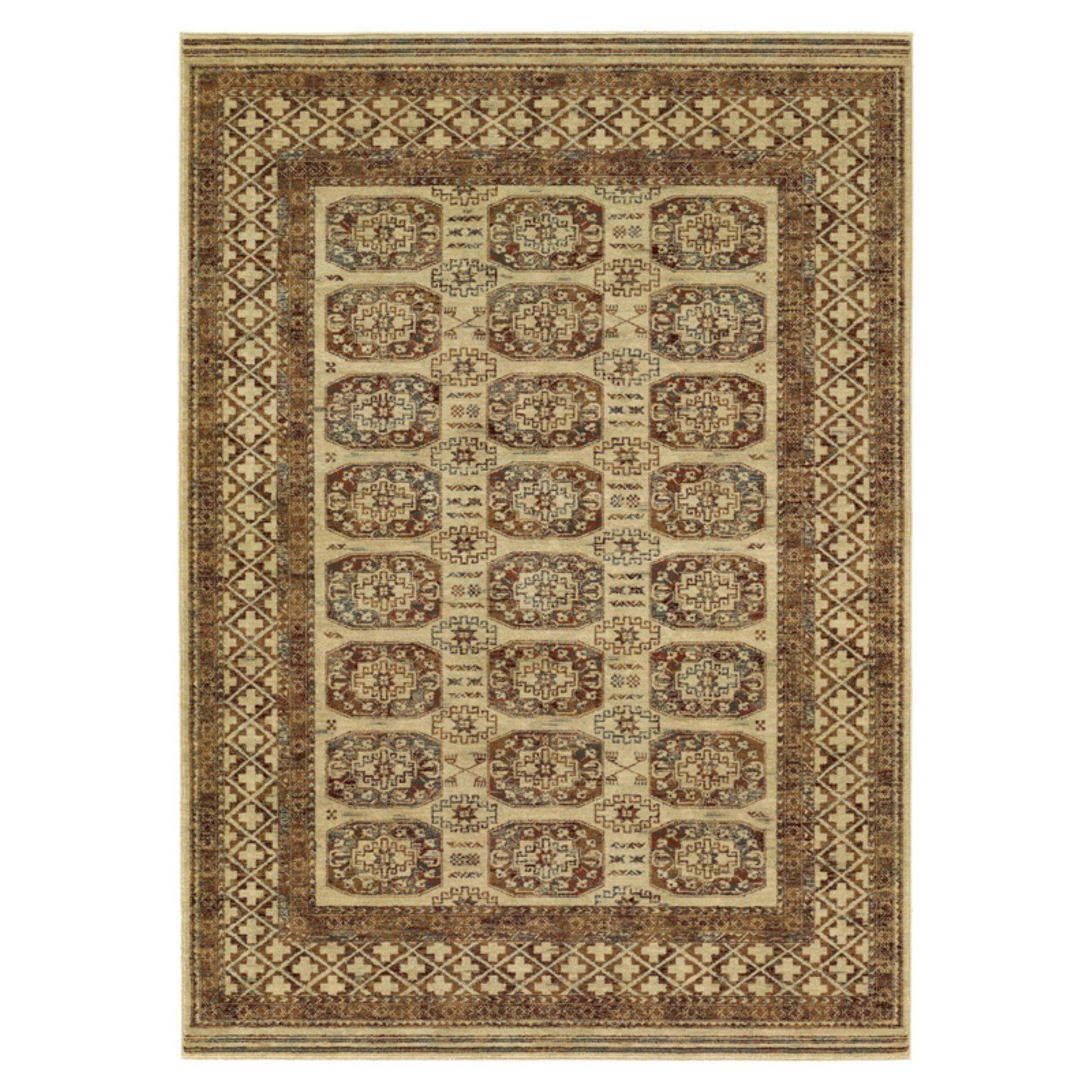 Traditional Blue and Cream Wool Rectangular Rug