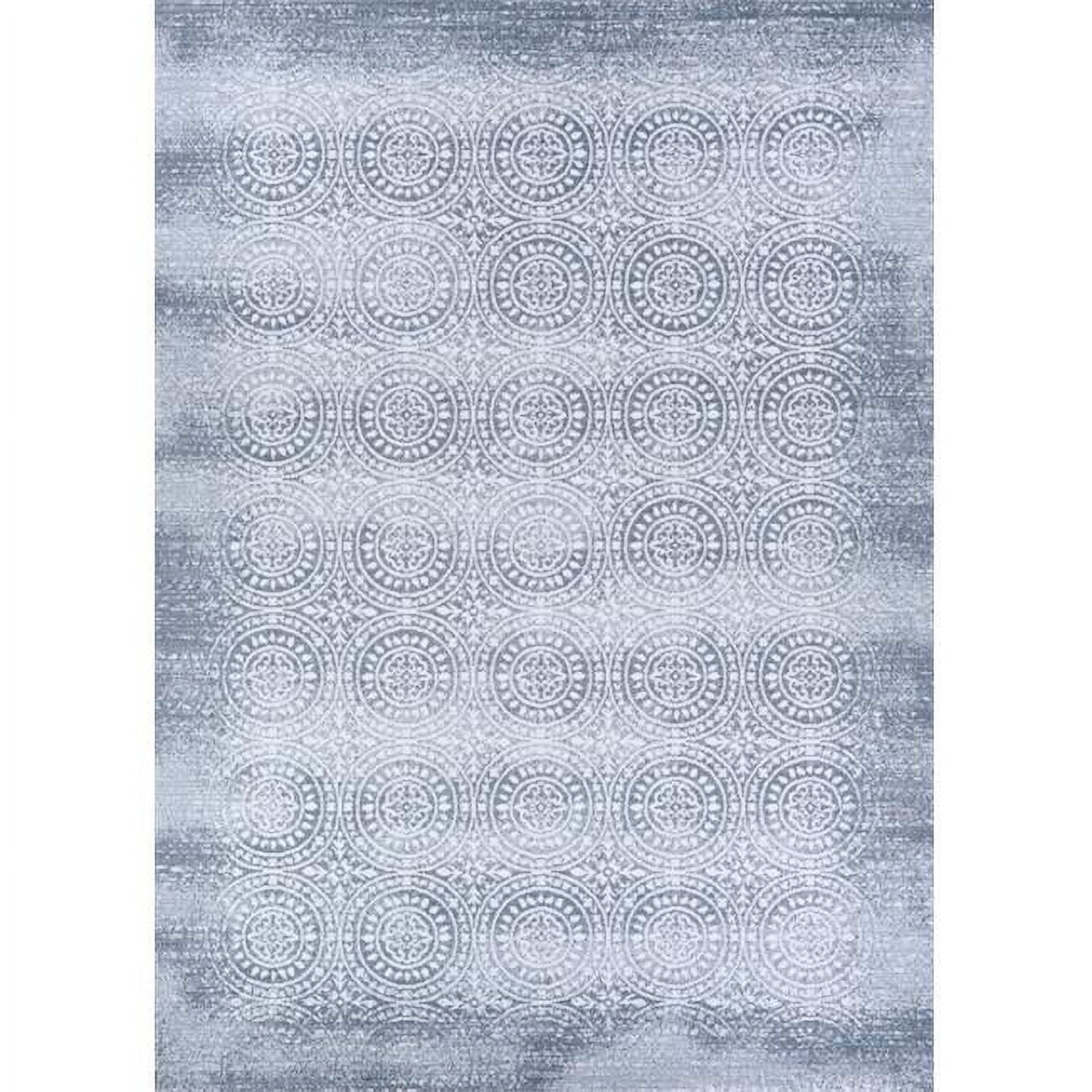 Slate Blue and Pearl Medallion Synthetic Area Rug, 3'11" x 5'6"