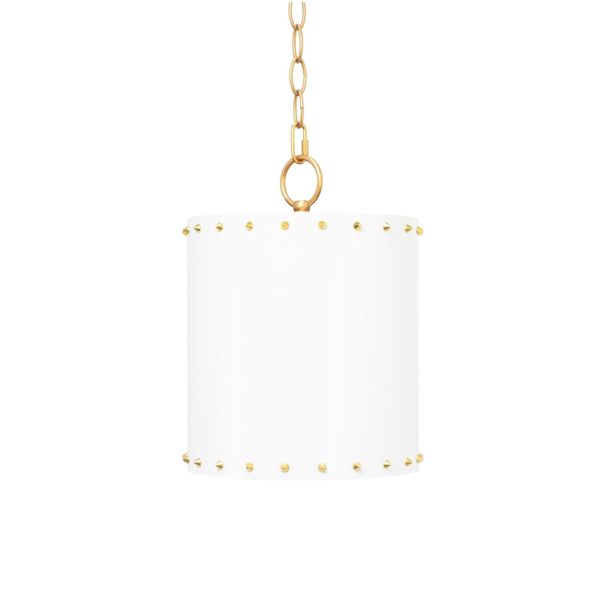 White Drum Iron Pendant Light with Gold Accents