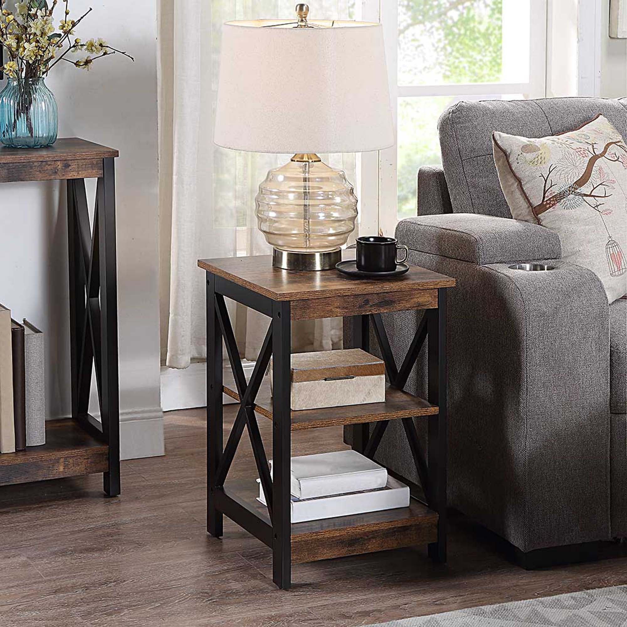 Oxford Barnwood and Black Rectangular Wood Metal End Table