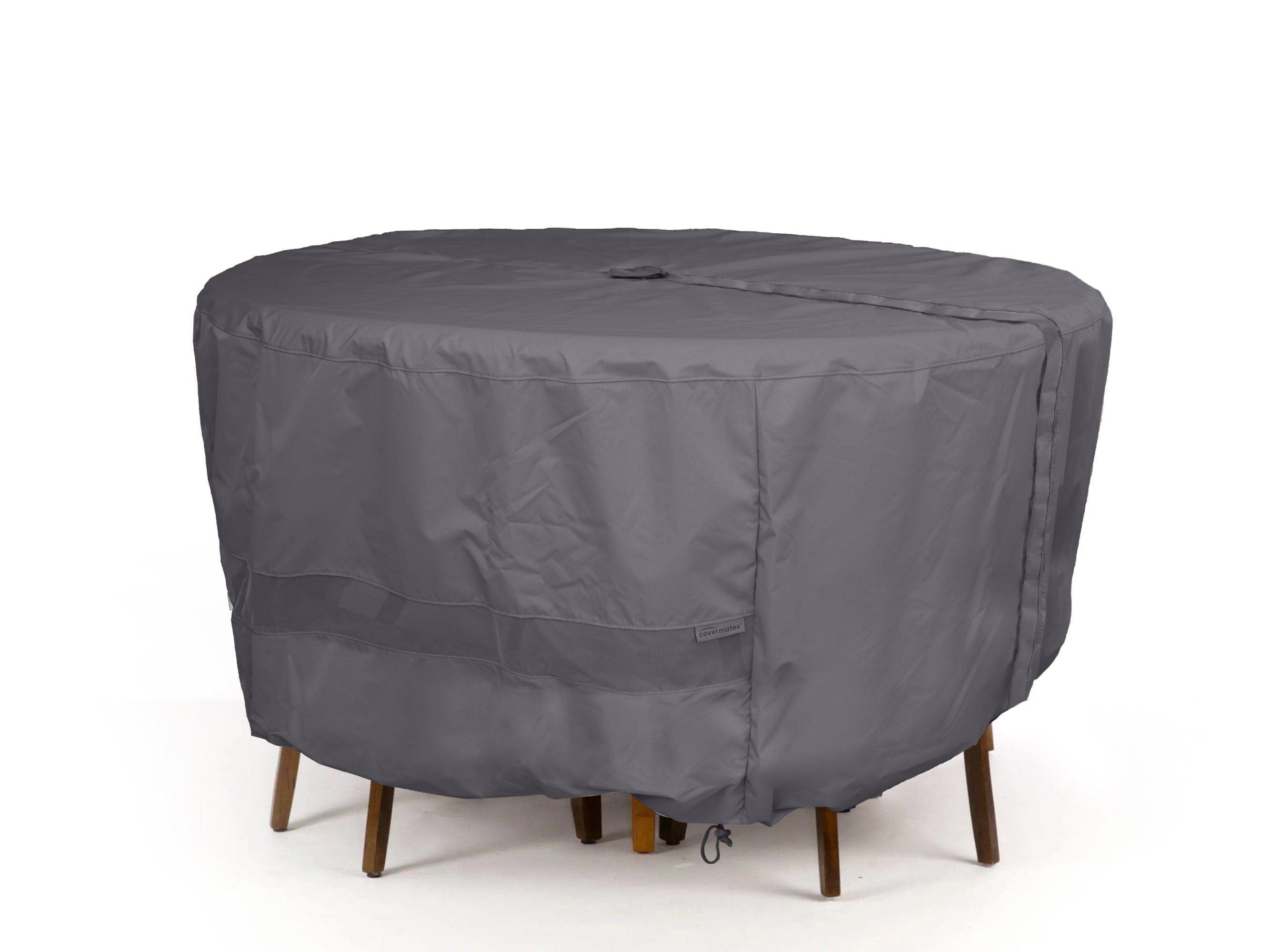 Charcoal Polyester Round Patio Table Cover with Mesh Ventilation