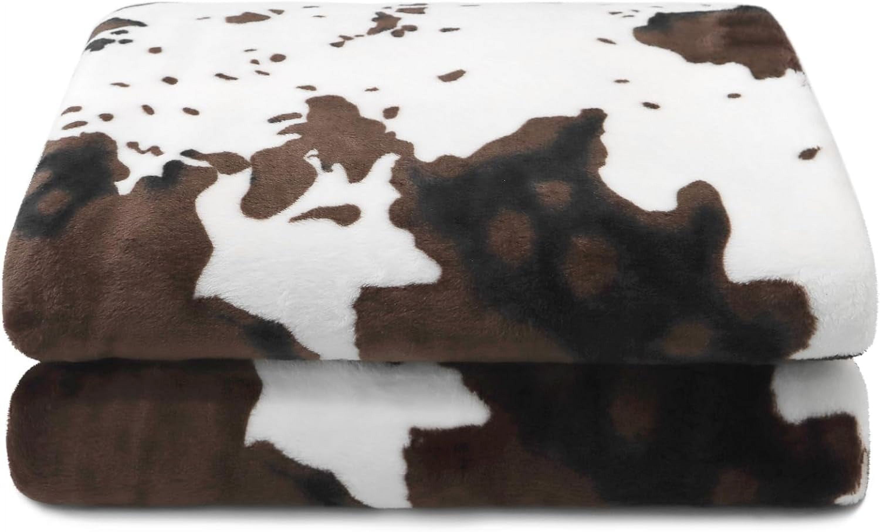 Brown and White Cow Print Fleece Throw Blanket