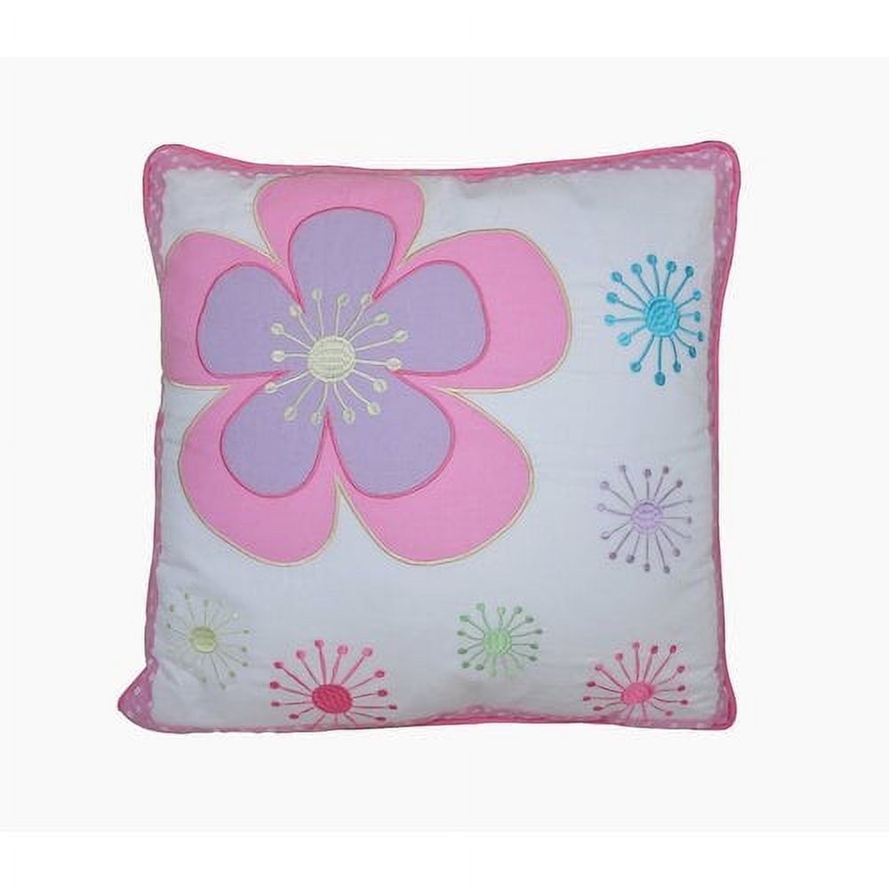 Kids Pink and Purple Embroidered Cotton Square Pillow