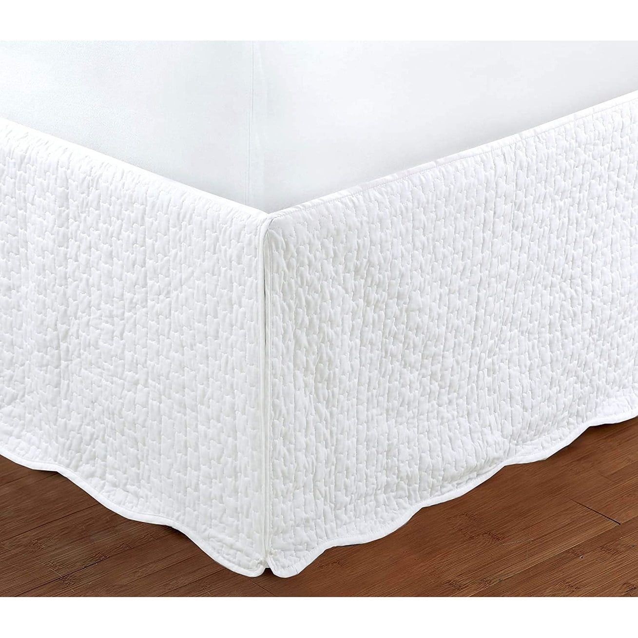 White Quilted Cotton Polyester Queen Bed Skirt with 16" Drop