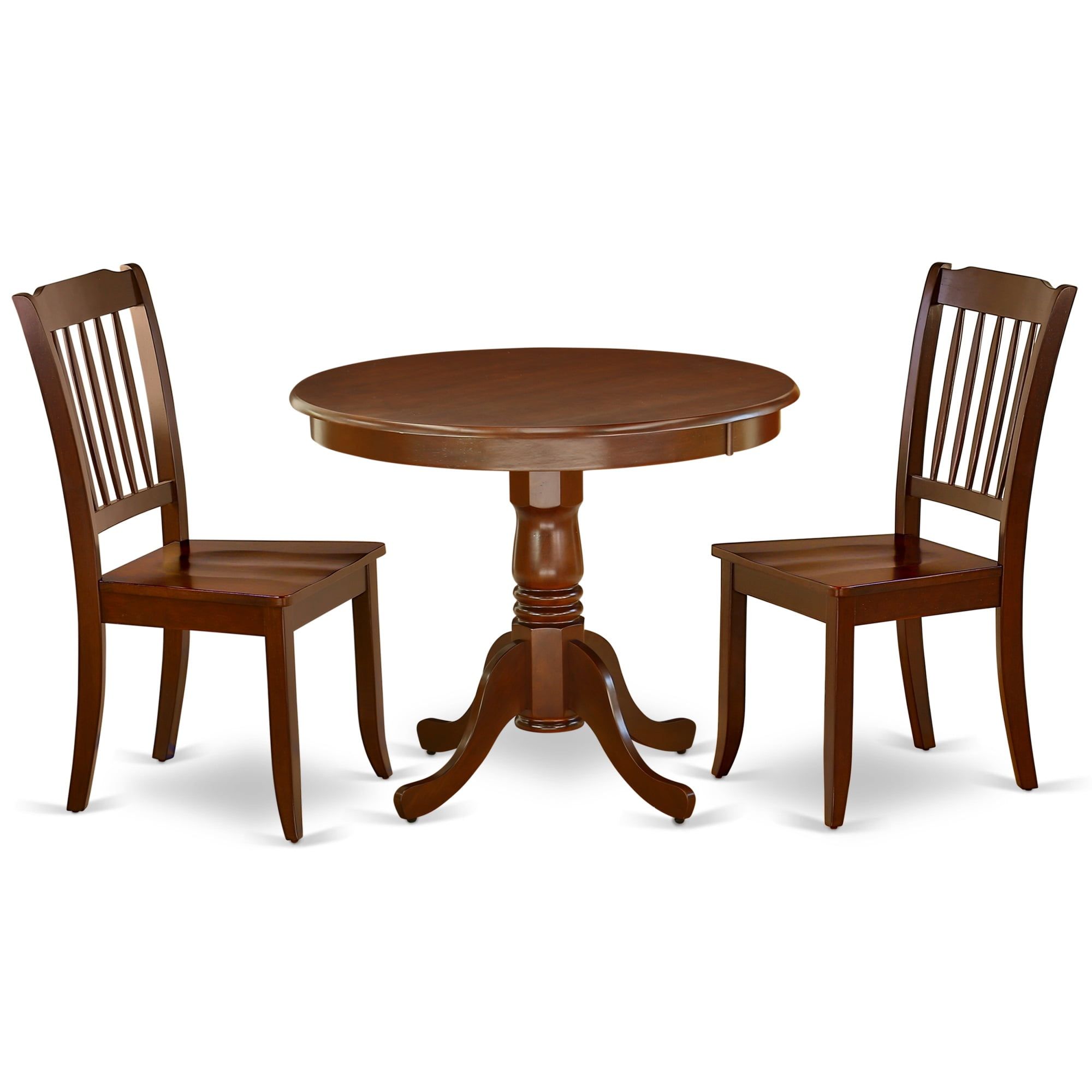 Mahogany Round Pedestal Dining Table with 2 Wooden Chairs