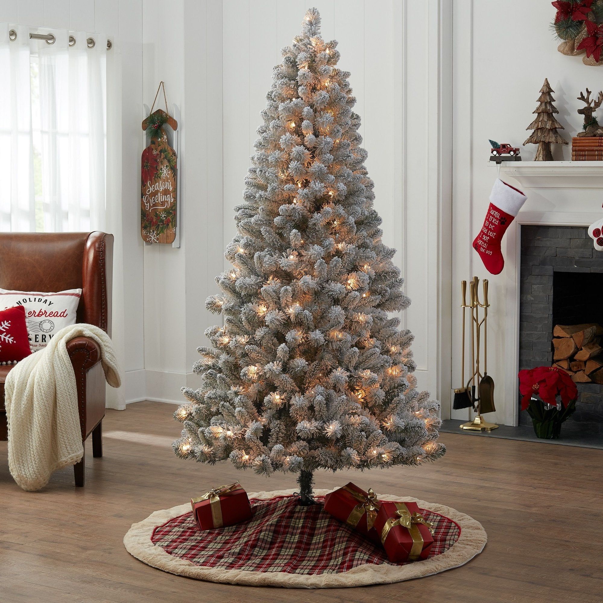 70.9" White Douglas Fir Artificial Christmas Tree with Lights