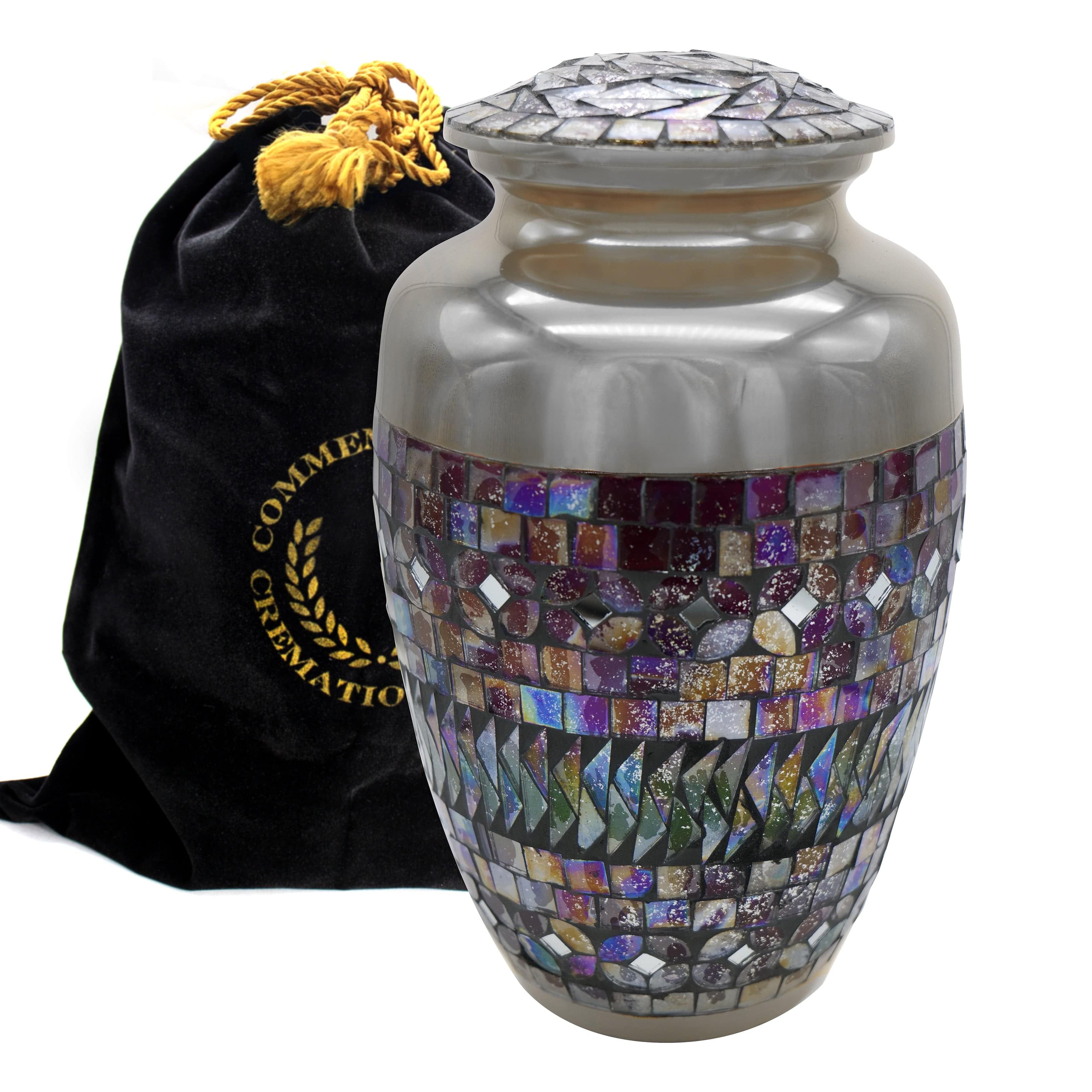 Silver Iridescent Mosaic Cracked Glass Large Cremation Urn