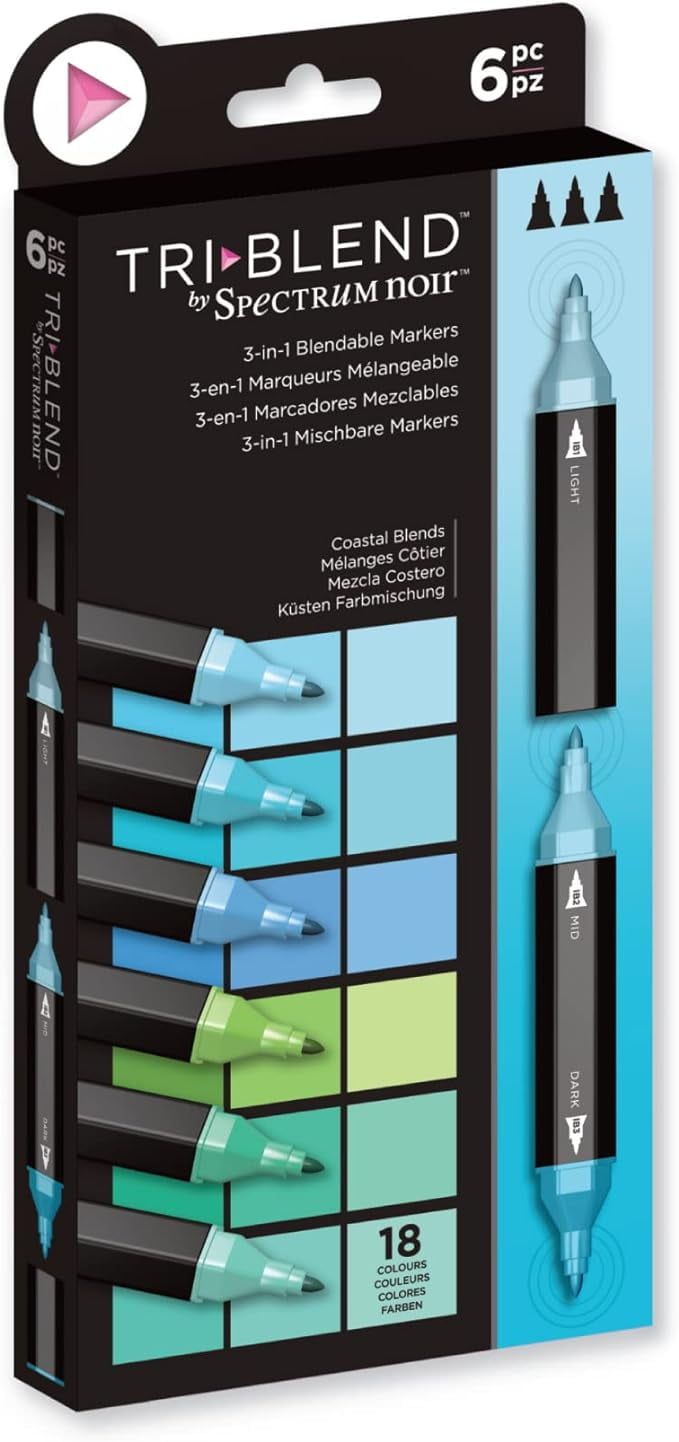 Coastal Blends 6-Piece Alcohol Marker Set with Fine Nibs