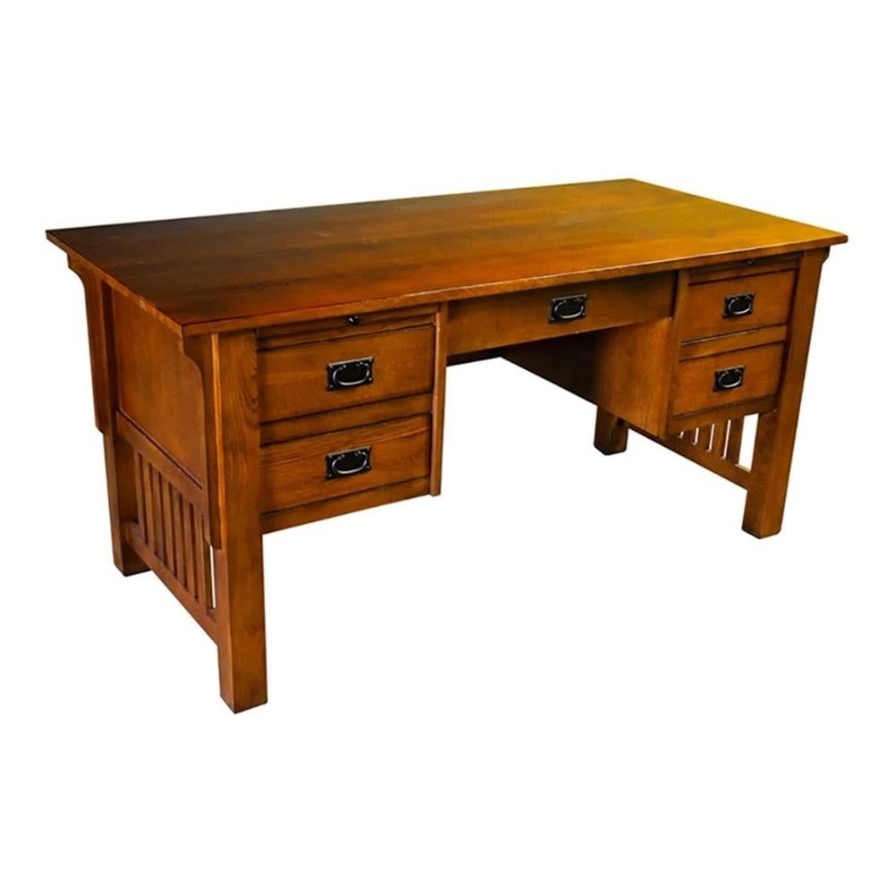 Oak Brown 5-Drawer Arts and Crafts Desk