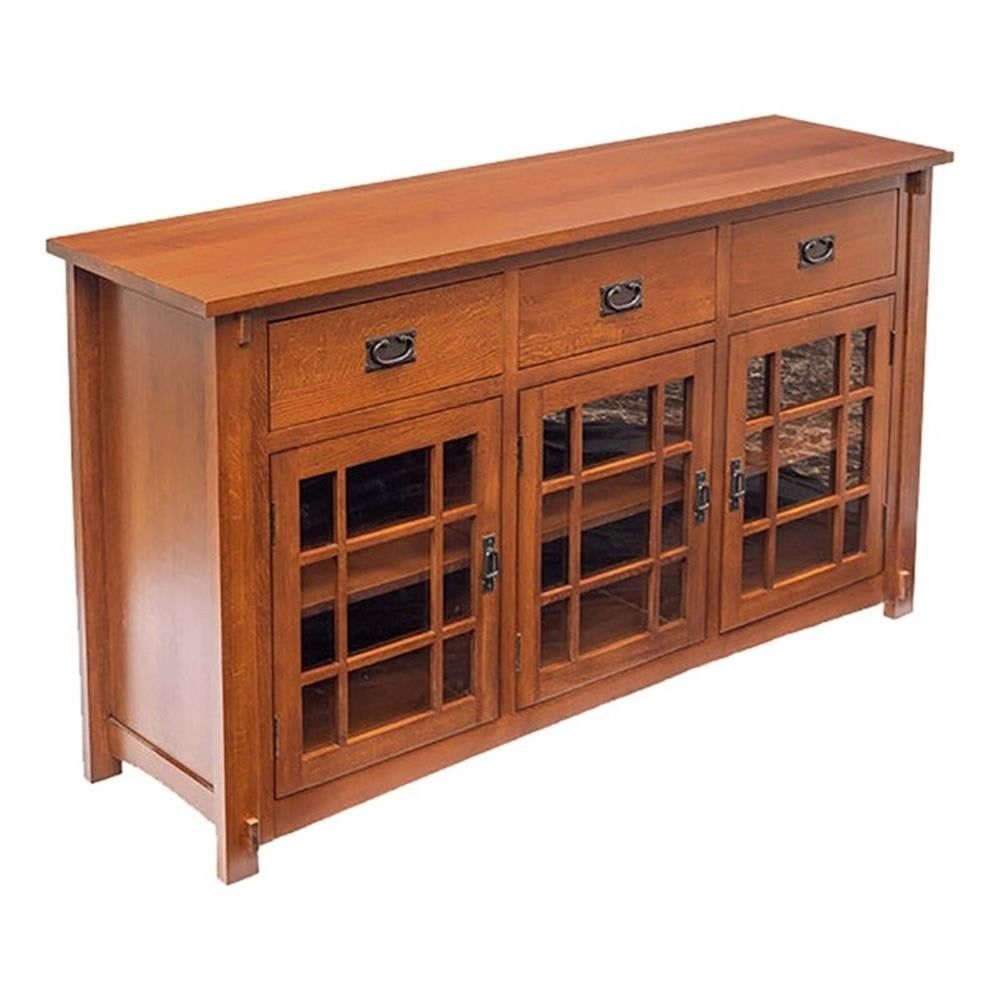 Cherry Oak Arts and Crafts Sideboard with Glass Doors