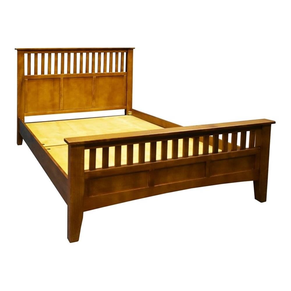 Cherry Finish Oak Mission Queen Platform Bed with Slats