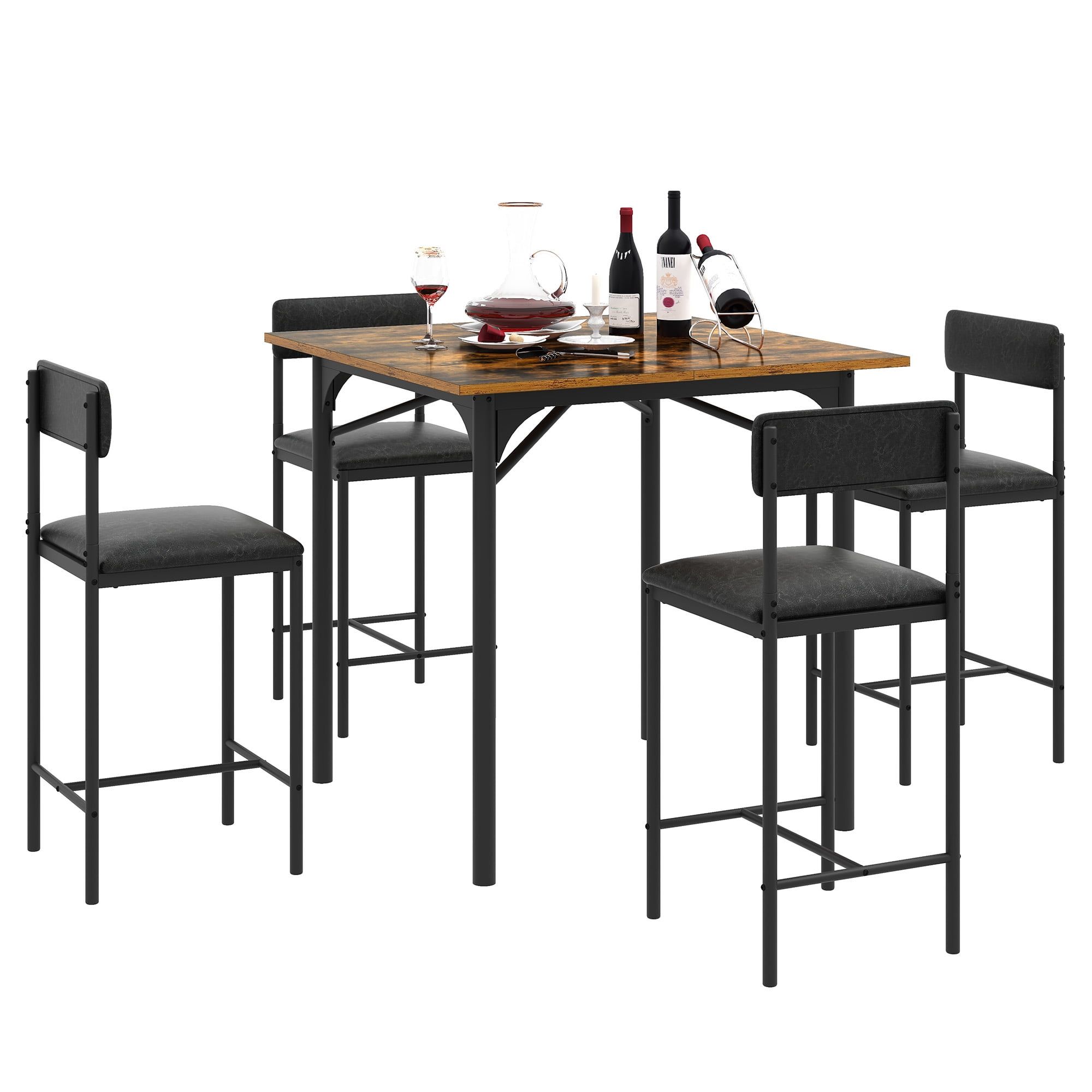 Industrial Brown and Black 5-Piece Pub Dining Set with Barstools