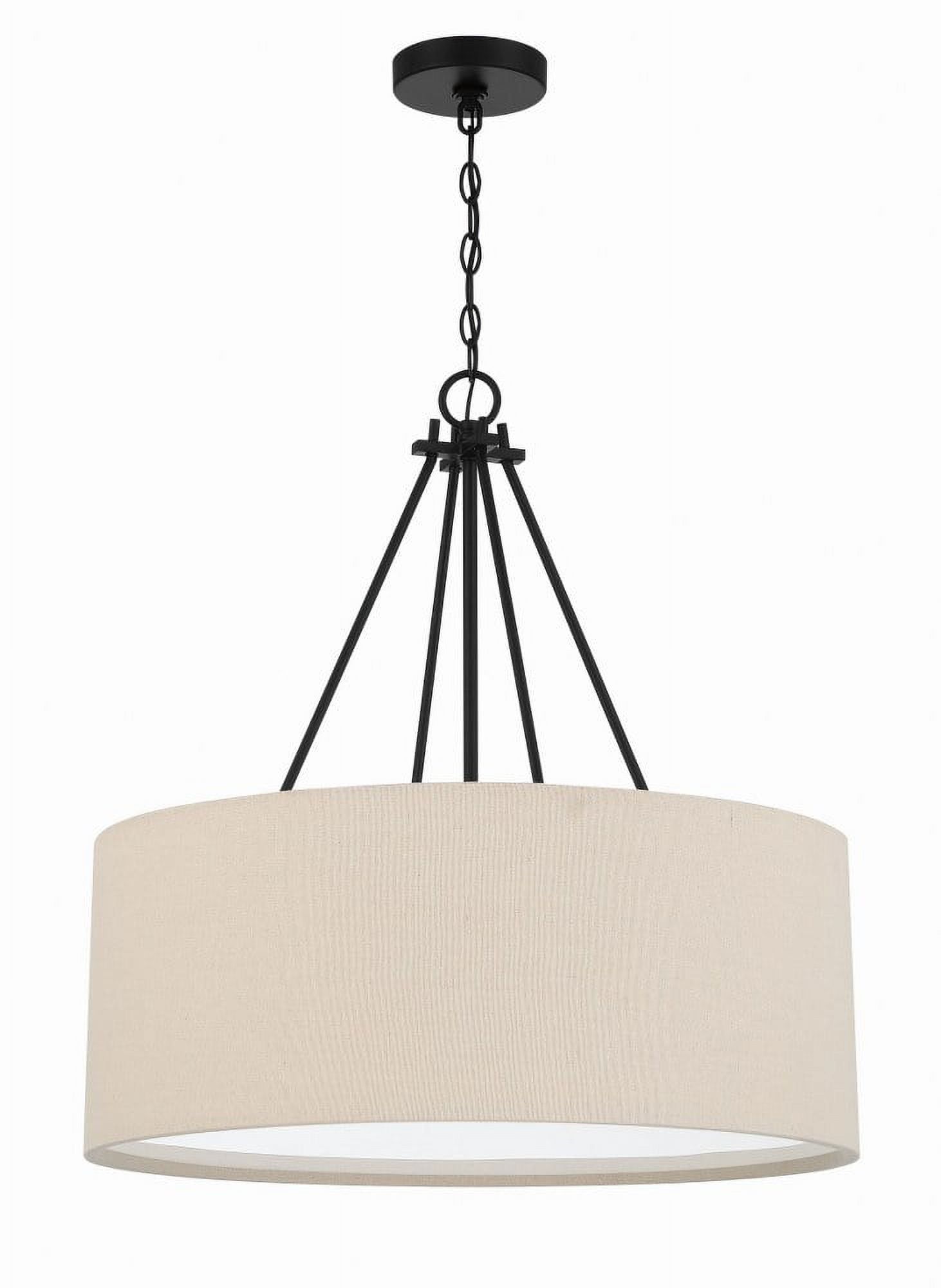 Elegant Flat Black Duke 3-Light 24" Pendant with Beige Linen Shade