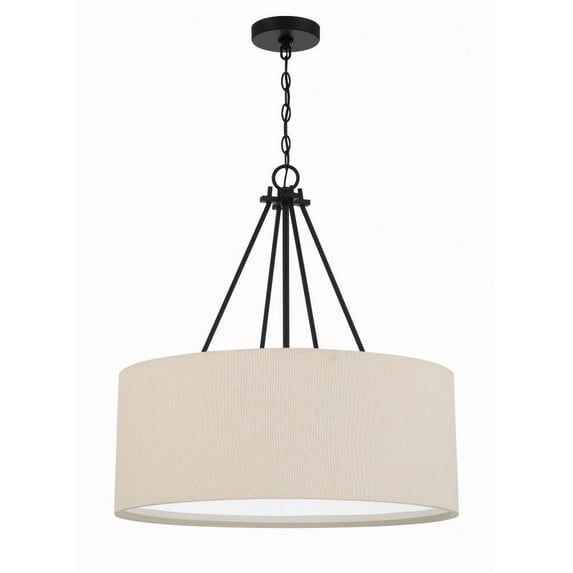Elegant Flat Black Duke 3-Light 24" Pendant with Beige Linen Shade