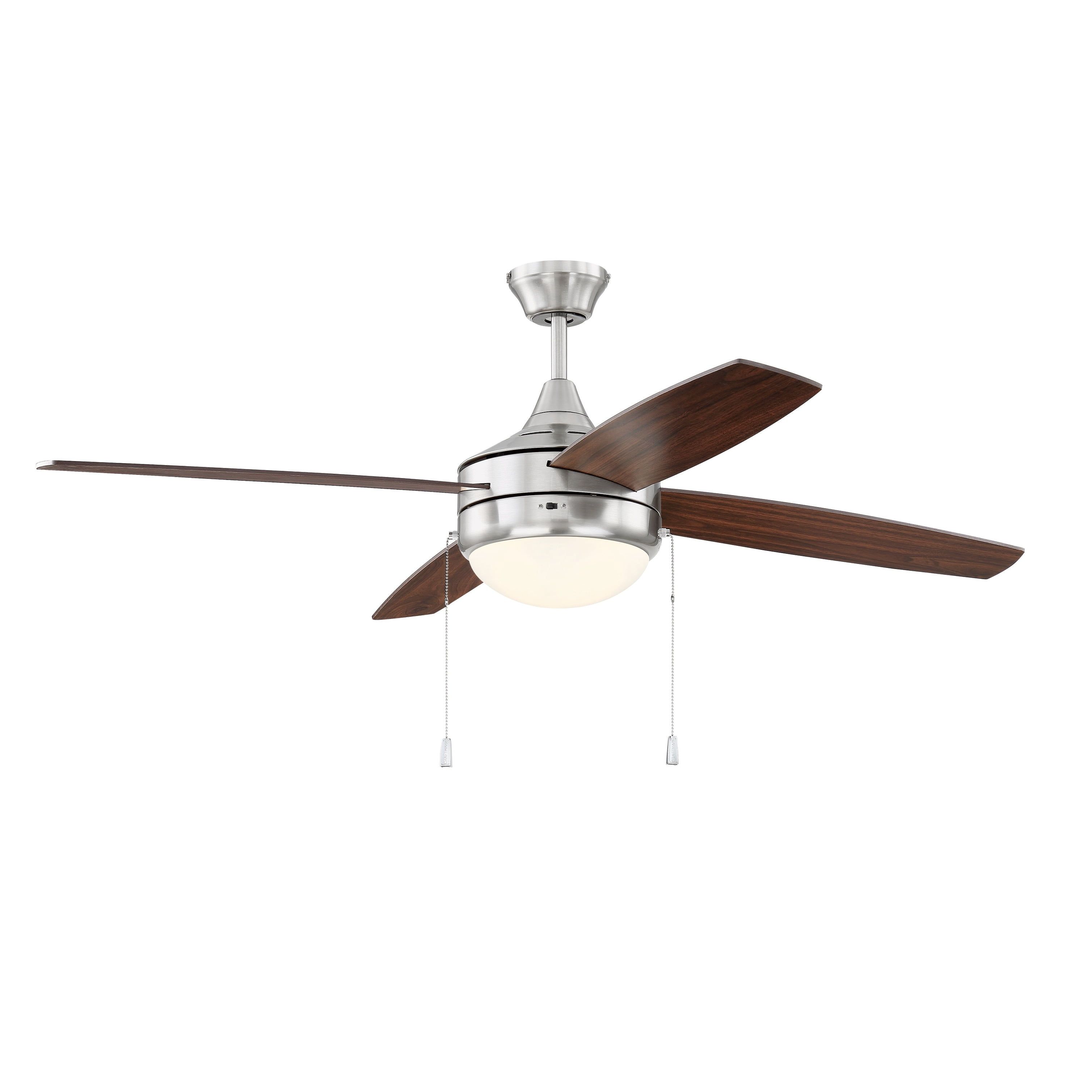 52" Brushed Nickel Ceiling Fan with Walnut Blades and LED Light