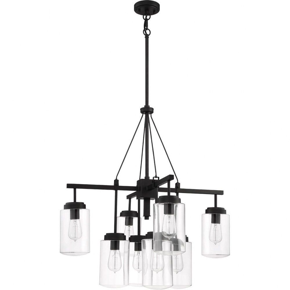 Modern Black Steel Outdoor Chandelier with Clear Glass Shades