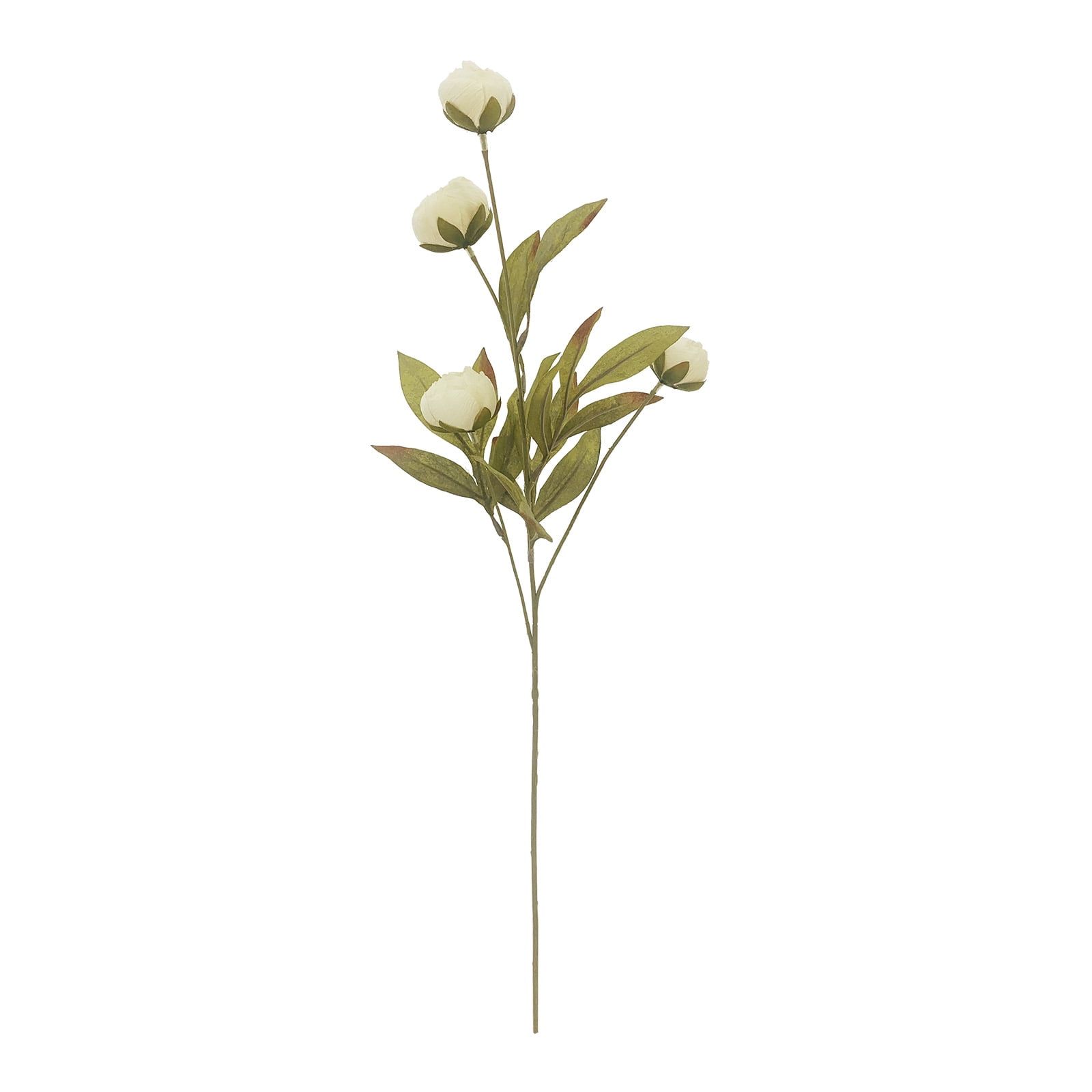 Cream Artificial Peony Stem with Green Leaves