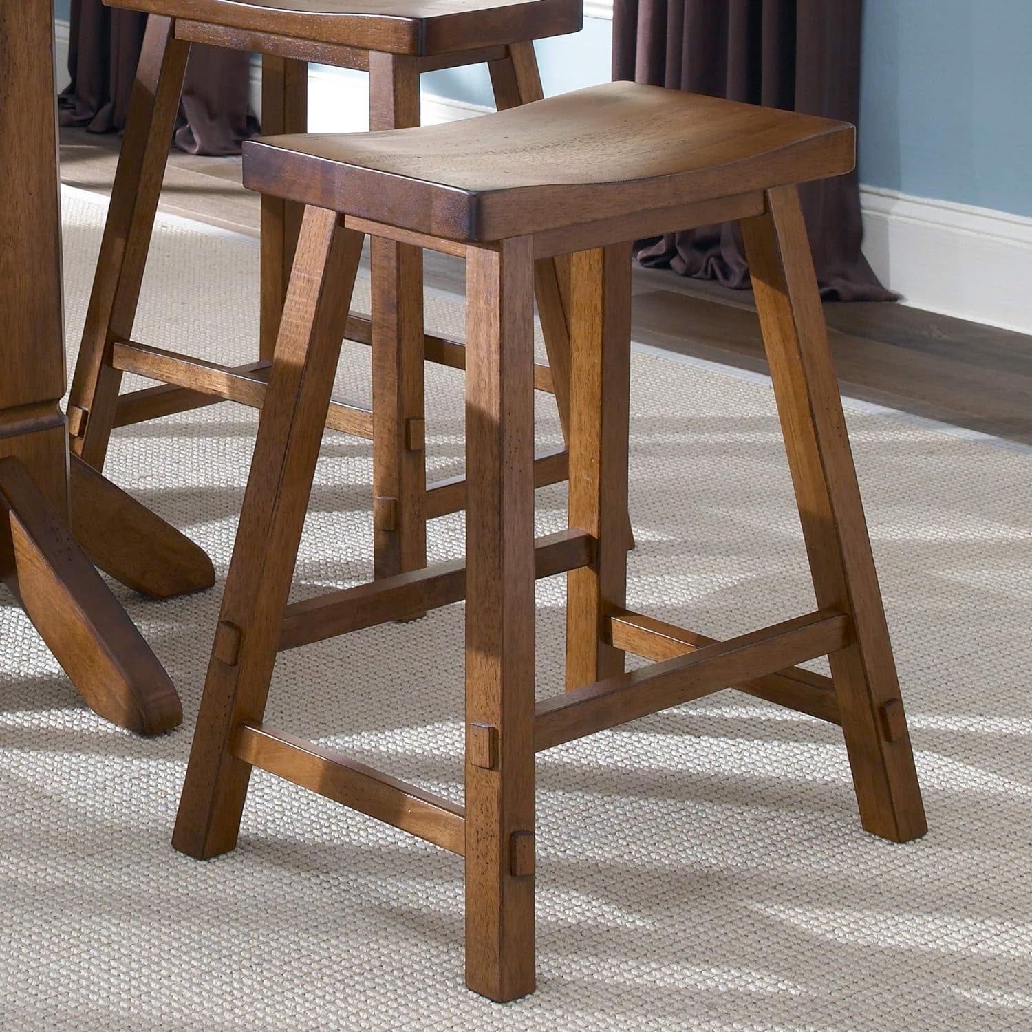 24 Inch Dark Brown Wood Sawhorse Counter Stool