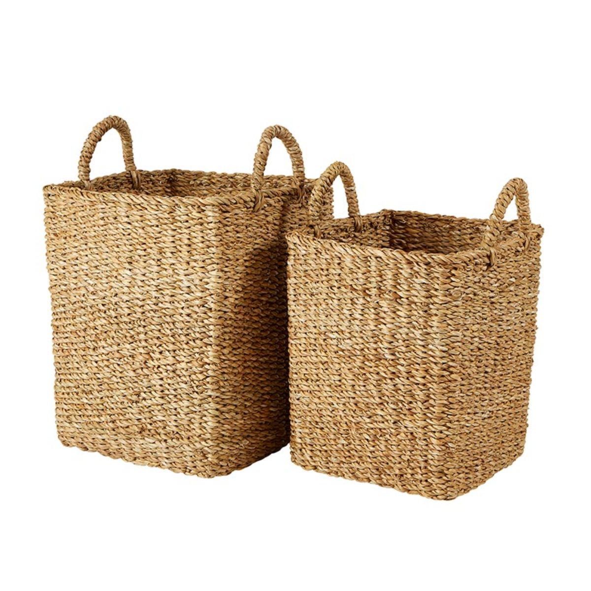 Small Seagrass Handwoven Storage Basket Set with Handles