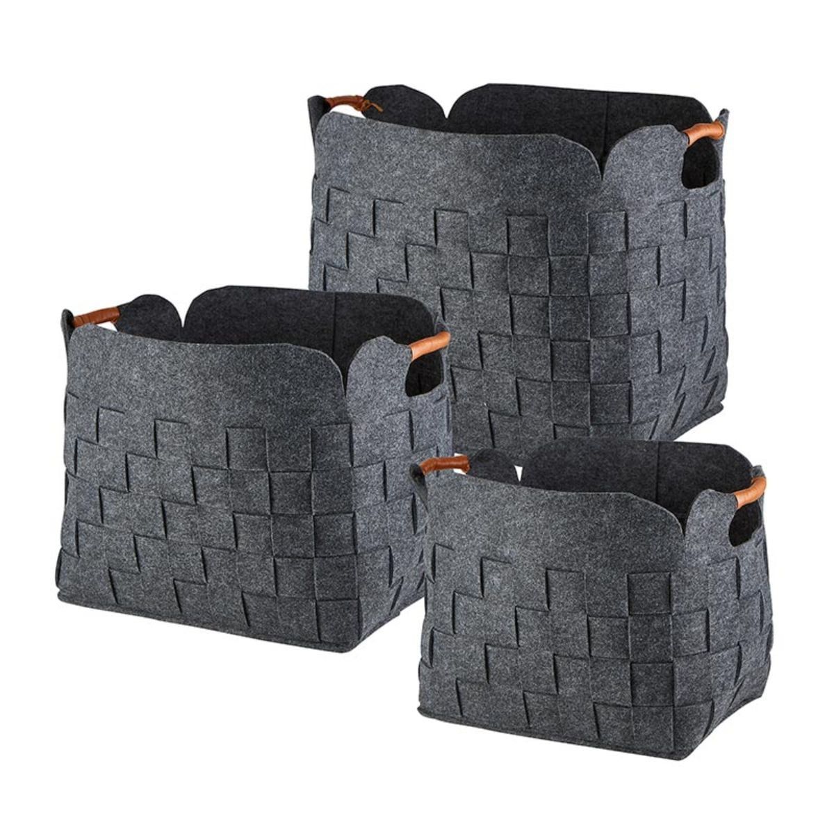 Charcoal Gray Multi-Purpose Wool Felt Basket Trio