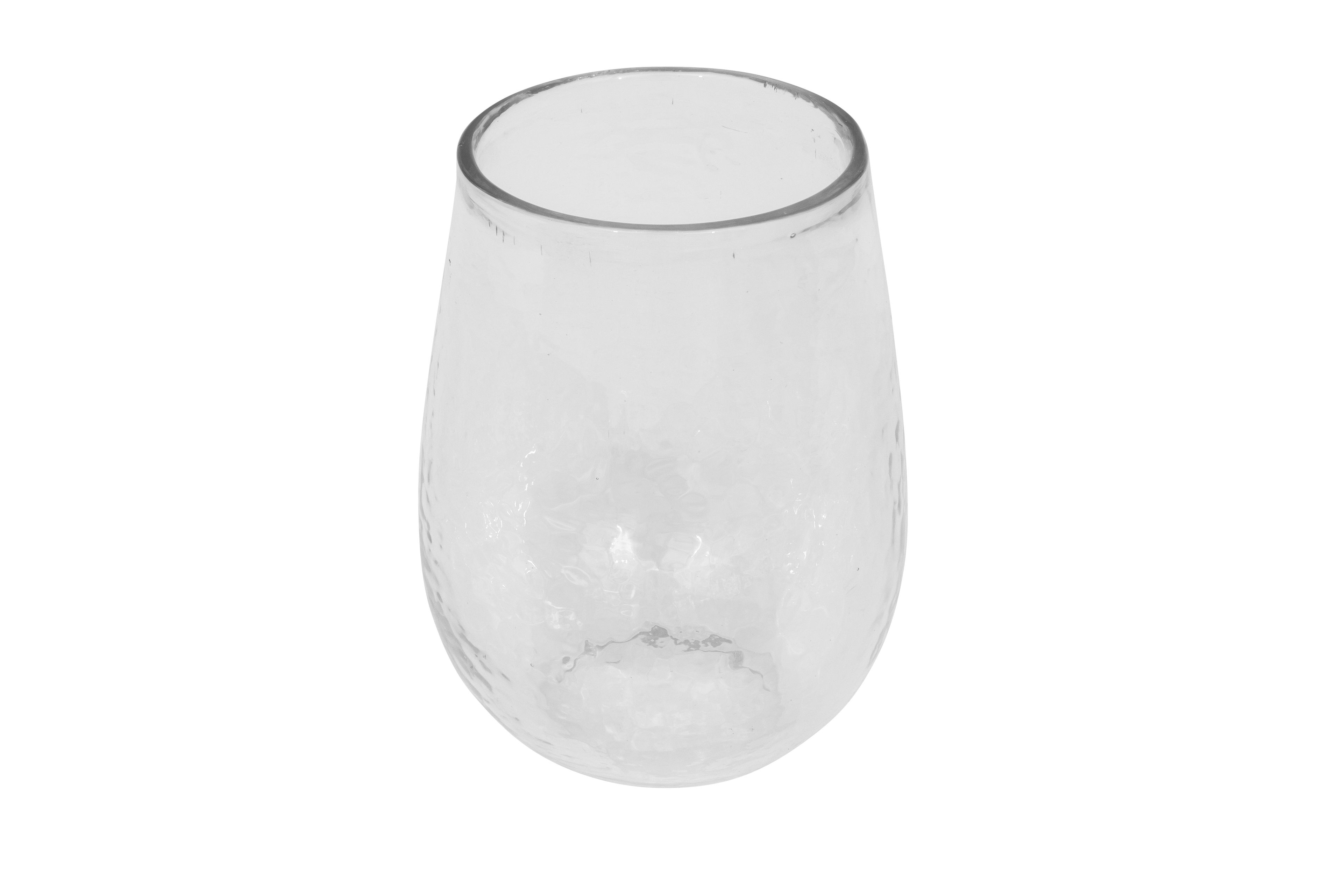 Clear Hammered Recycled Glass Stemless Wine Glasses, 14 Ounce