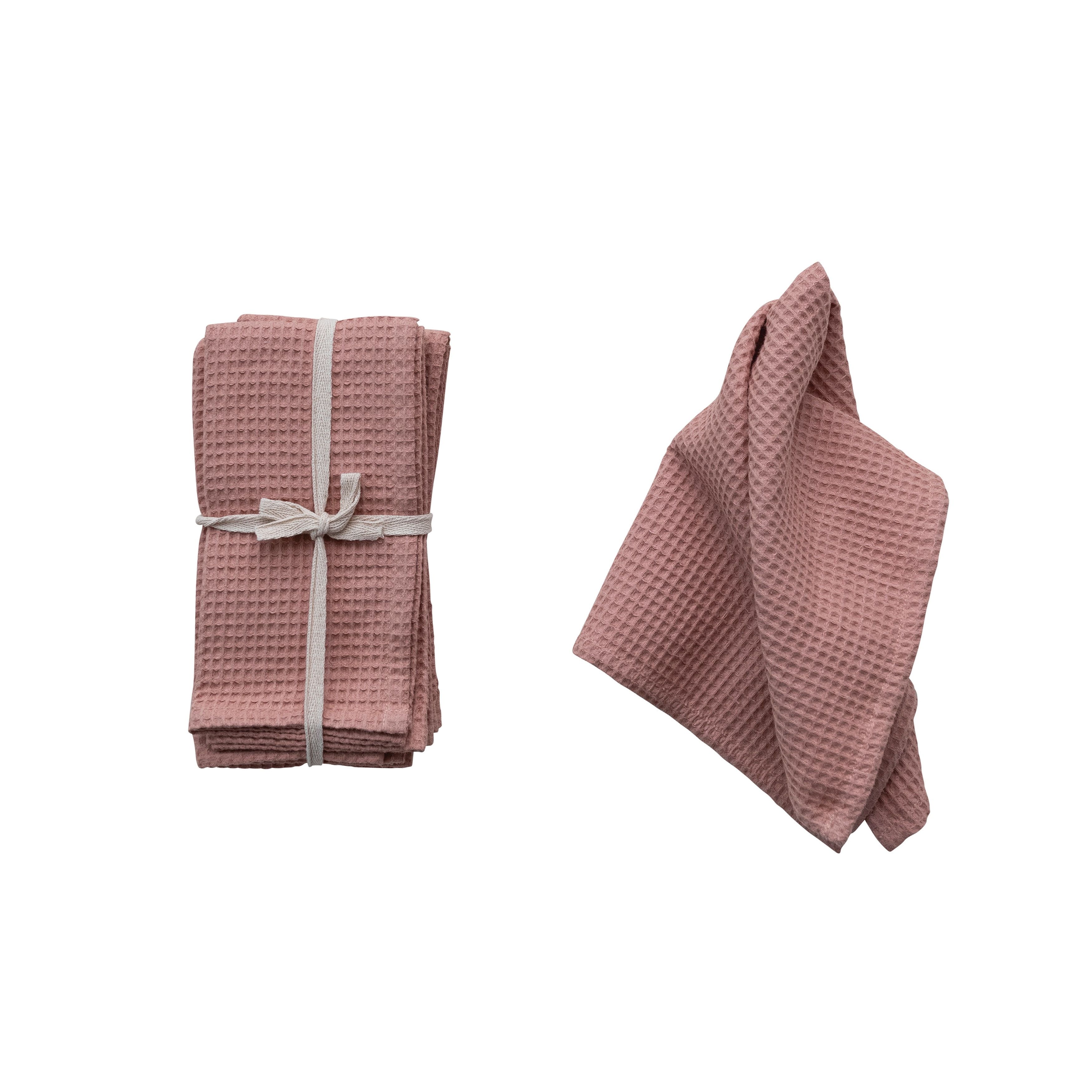 Putty Blush Woven Linen and Cotton Waffle Dinner Napkins