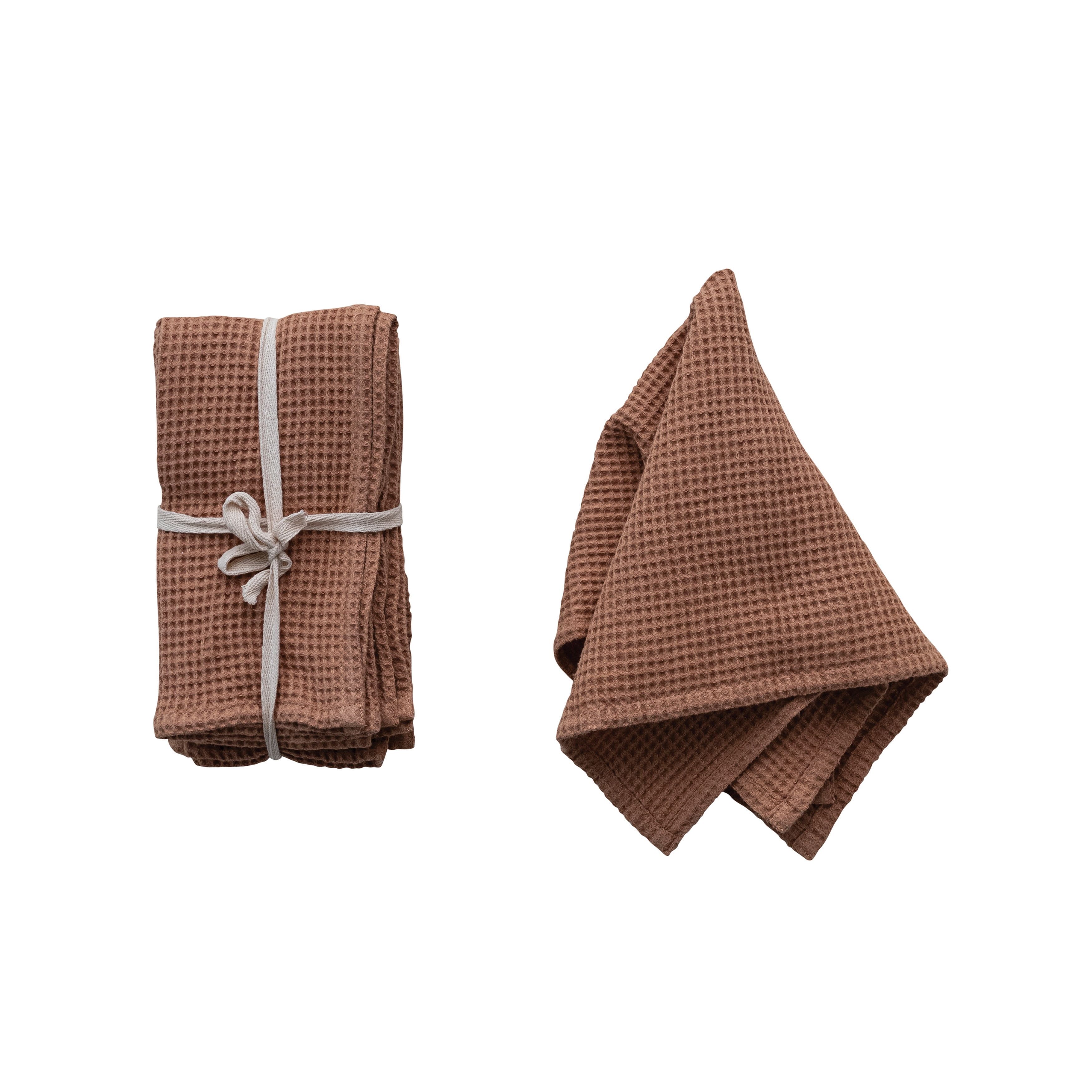 Terracotta 18" Square Woven Linen and Cotton Waffle Napkins Set of 4
