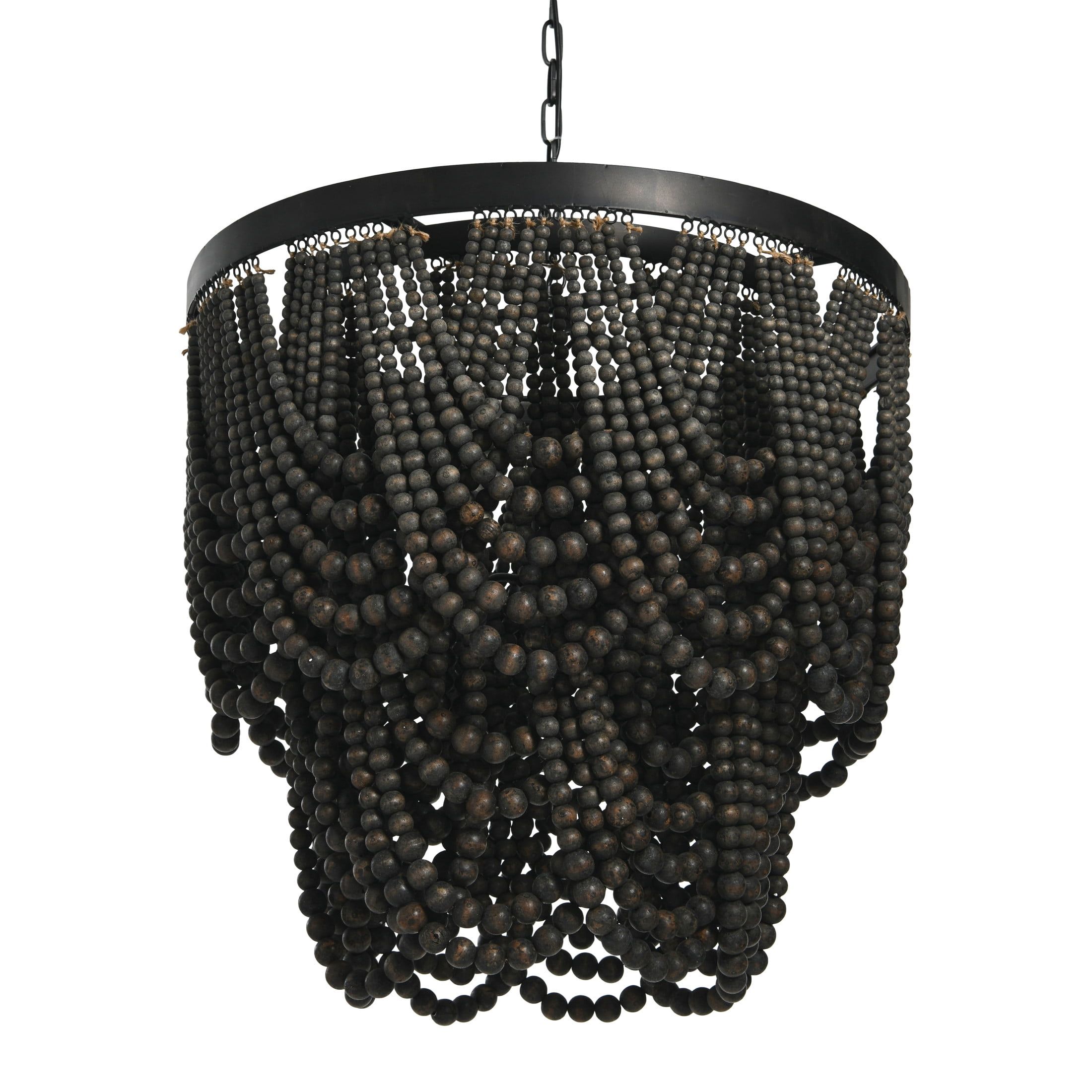 Black 2-Tier Draped Wood Bead Chandelier