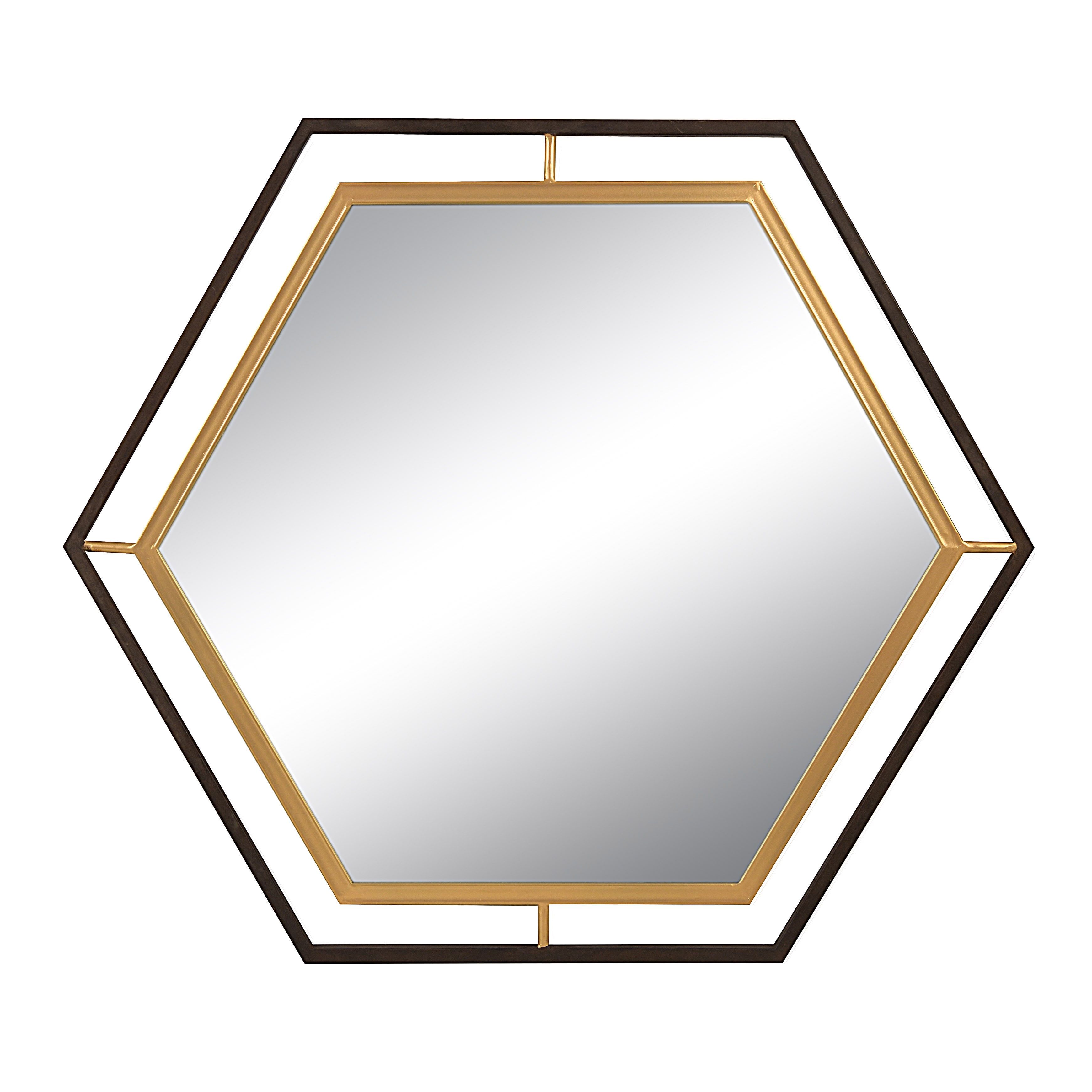 Hexagon Elegance 38" Gold and Black Metal Wall Mirror