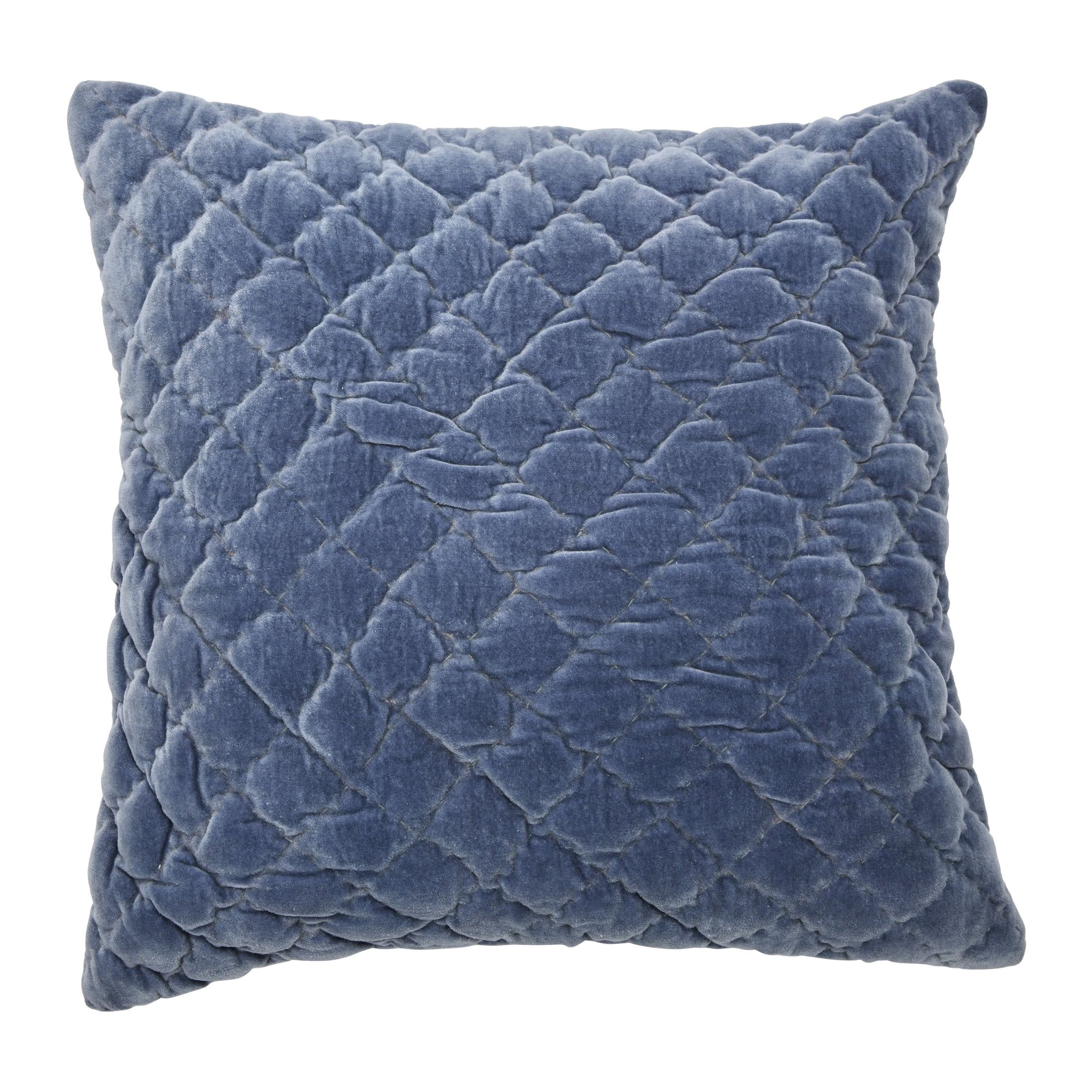 Blue Quilted Velvet 20" Square Pillow Cover