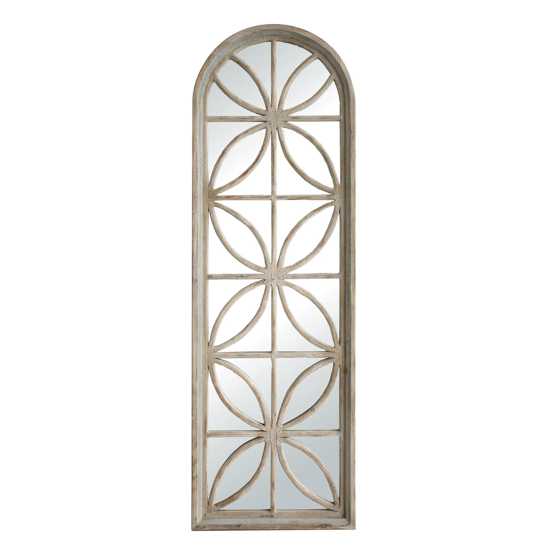 Natural Wood Arched Mirror with Petal Design, 80"