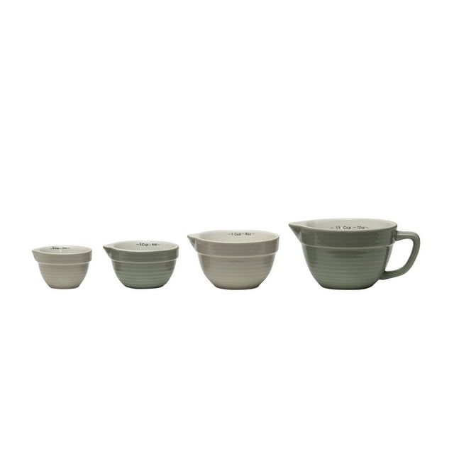 Grey Stoneware Batter Bowl Shaped Measuring Cups Set of 4