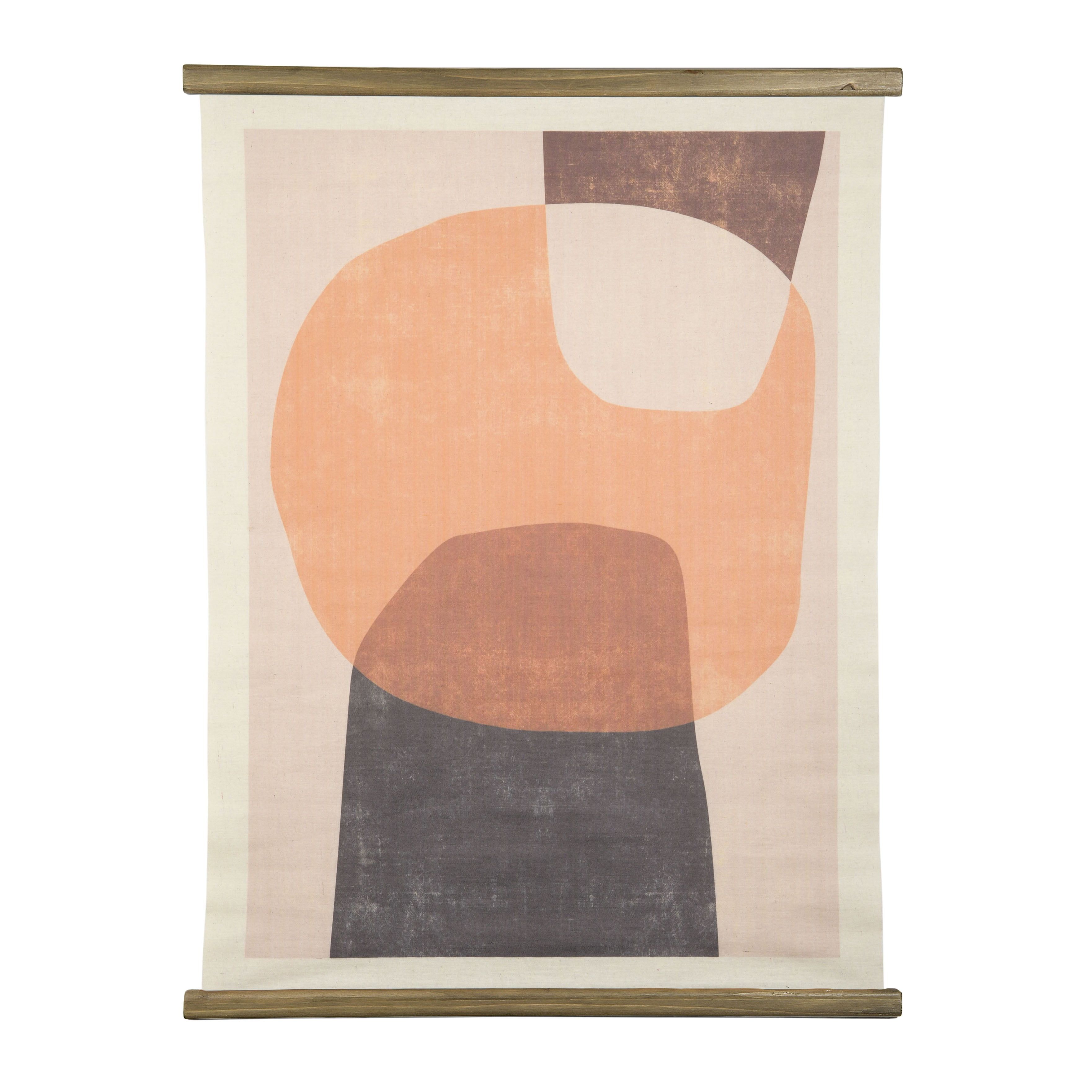 Tan and Brown Abstract Canvas Wall Scroll with Wood Frame