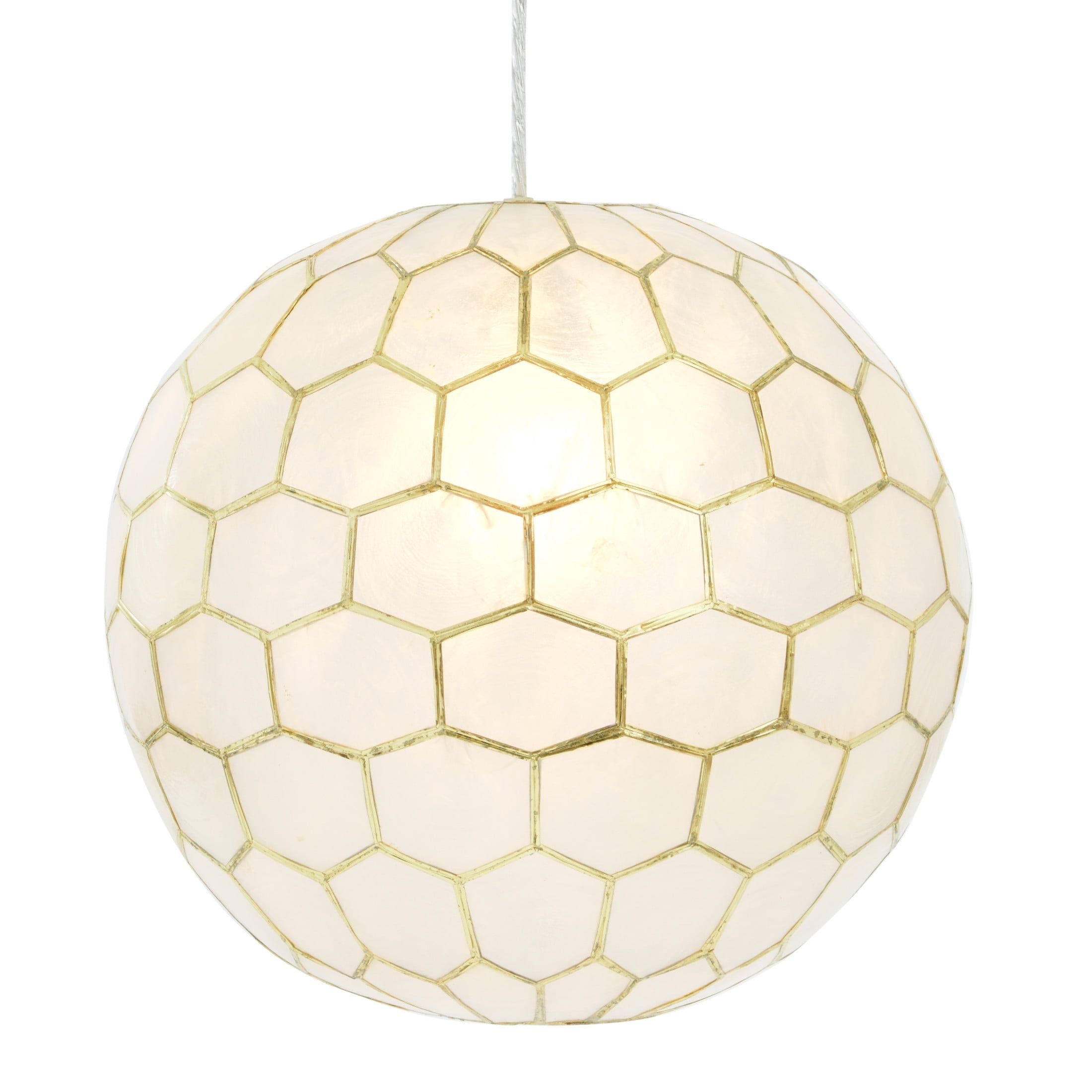 Gold and White Capiz Honeycomb Globe Pendant Light