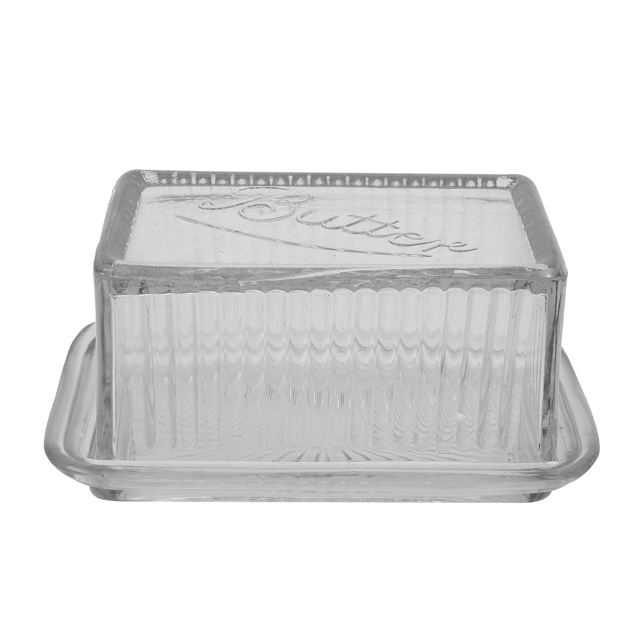 Clear Rectangular Pressed Glass Butter Dish with Lid