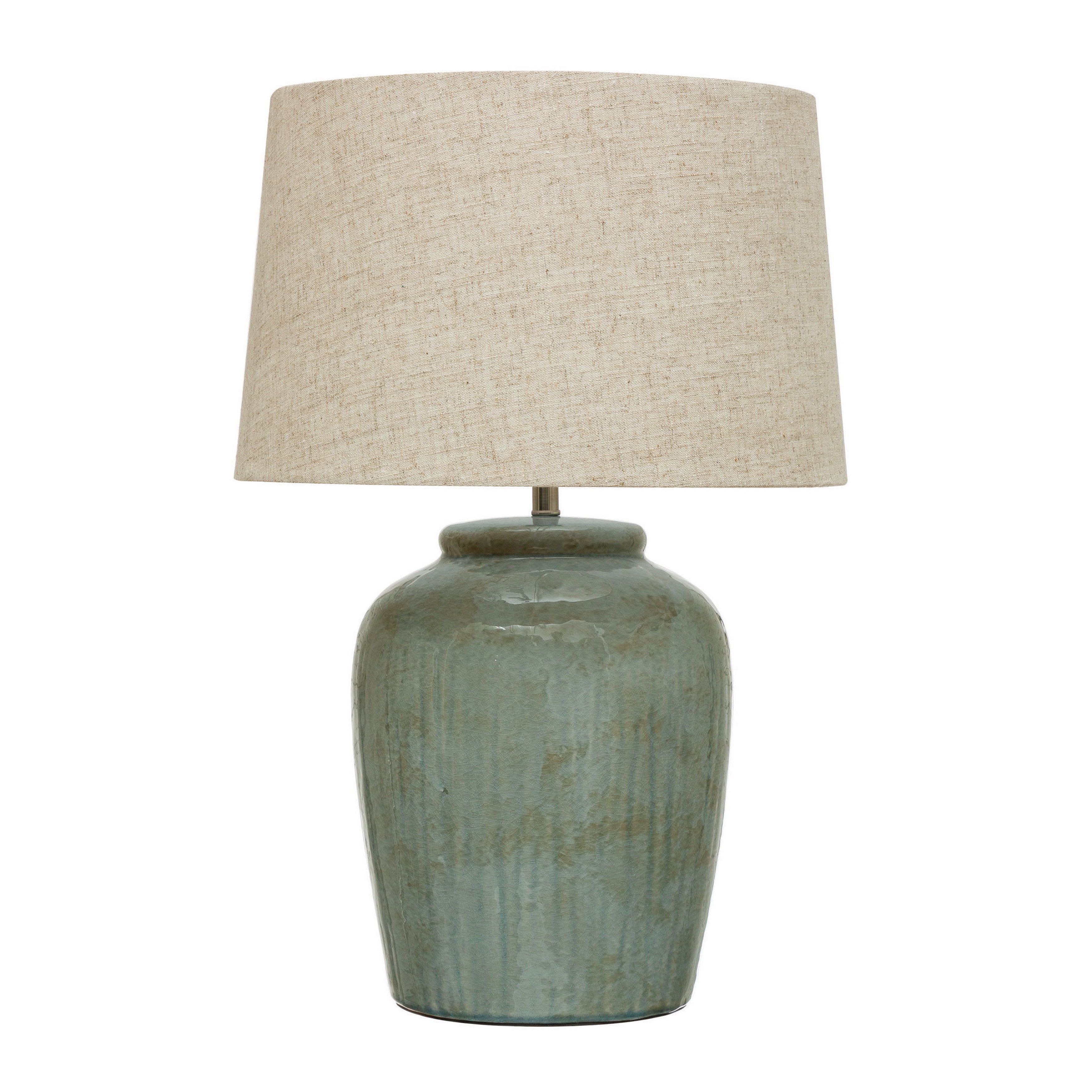 Aqua Blue Stoneware Table Lamp with Ivory Linen Shade