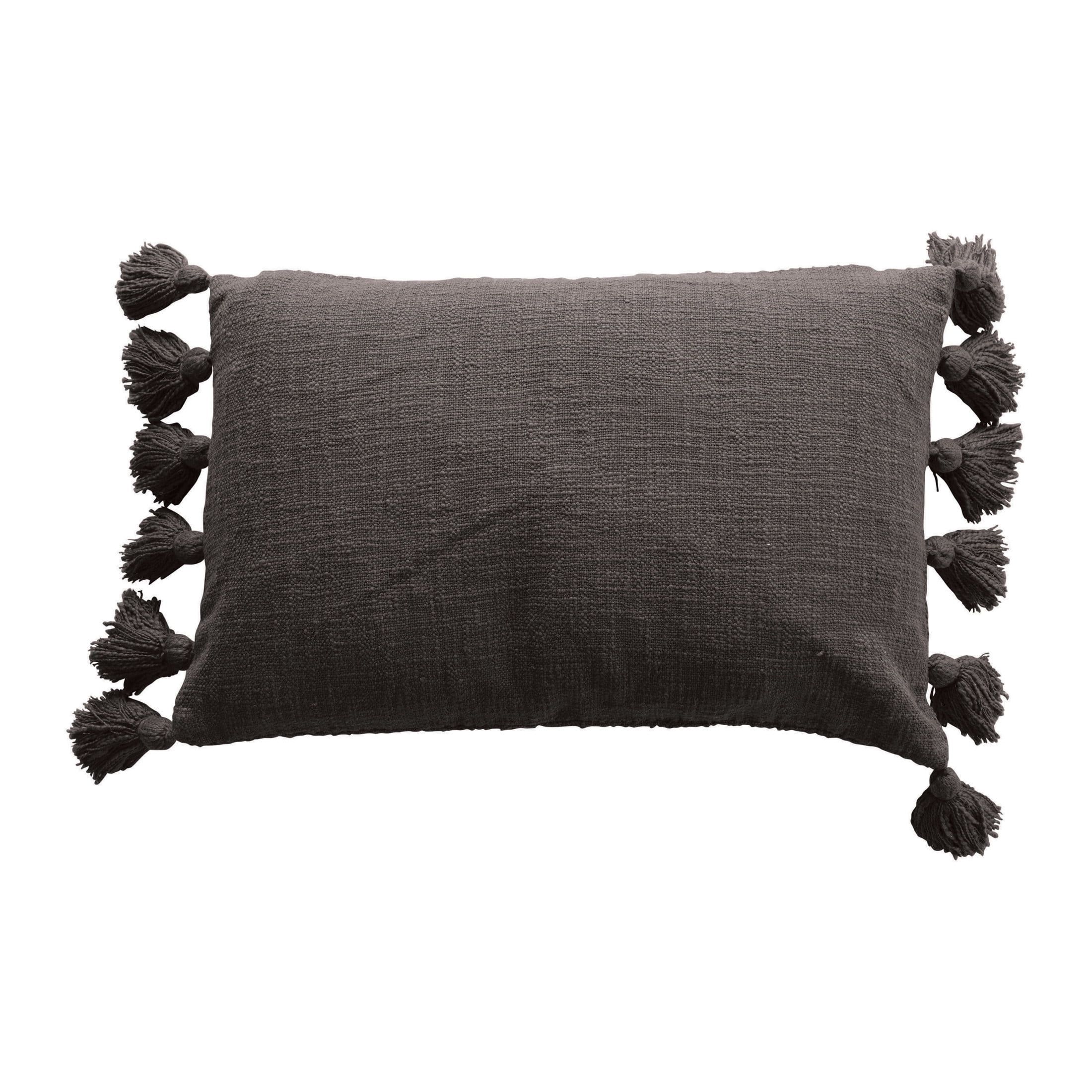 Iron Cotton Slub Lumbar Pillow with Tassels, 24"