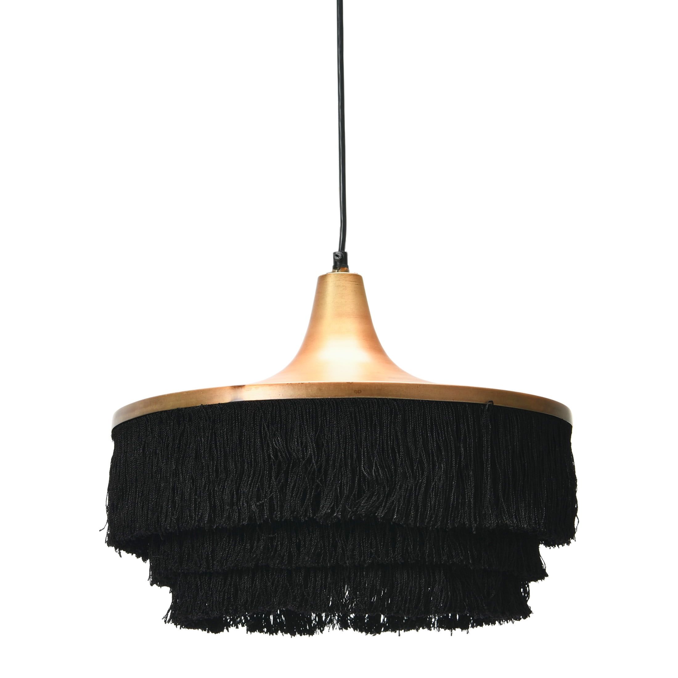 Charcoal Black Metal Pendant Light with Fringe