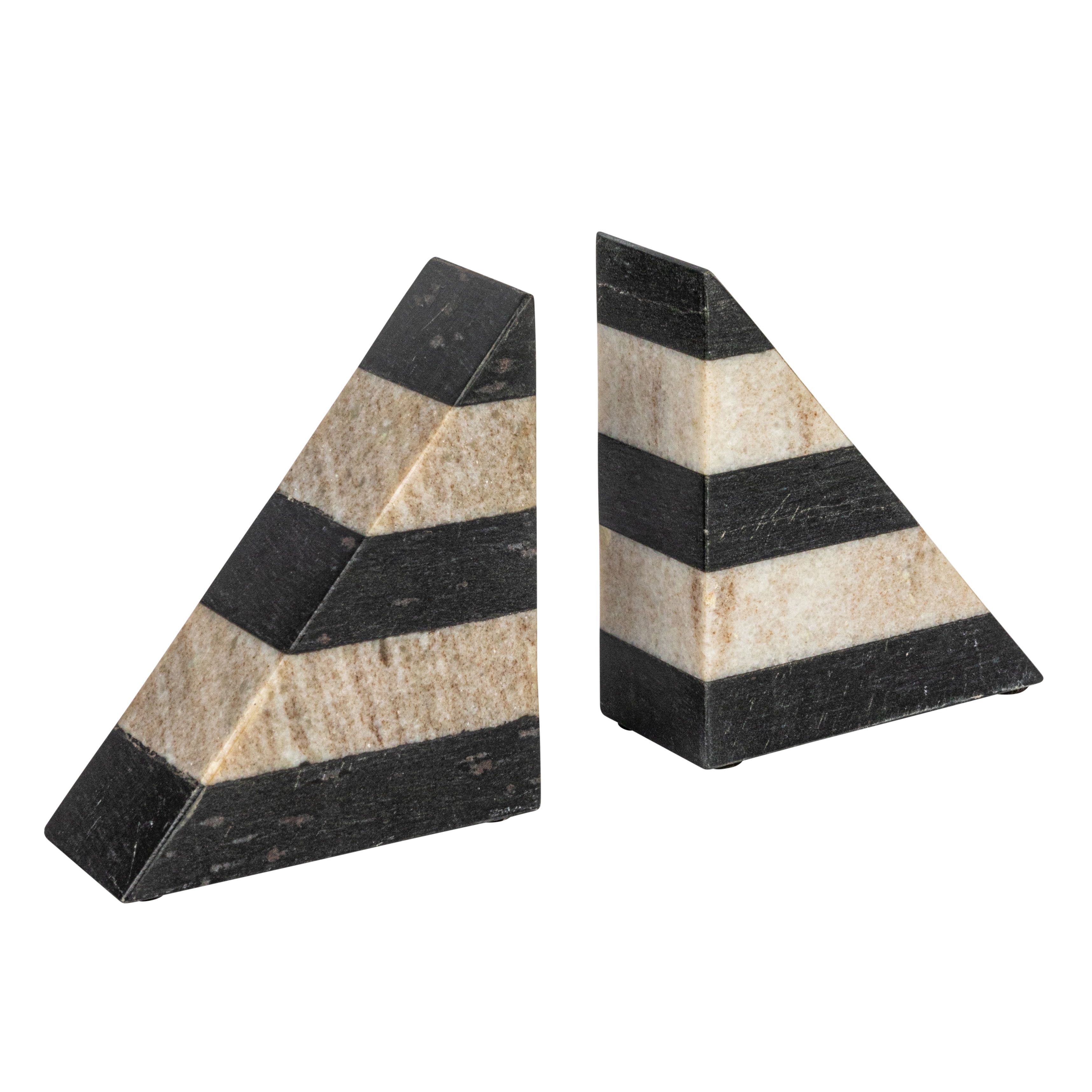 Black and Brown Striped Marble Bookends Set