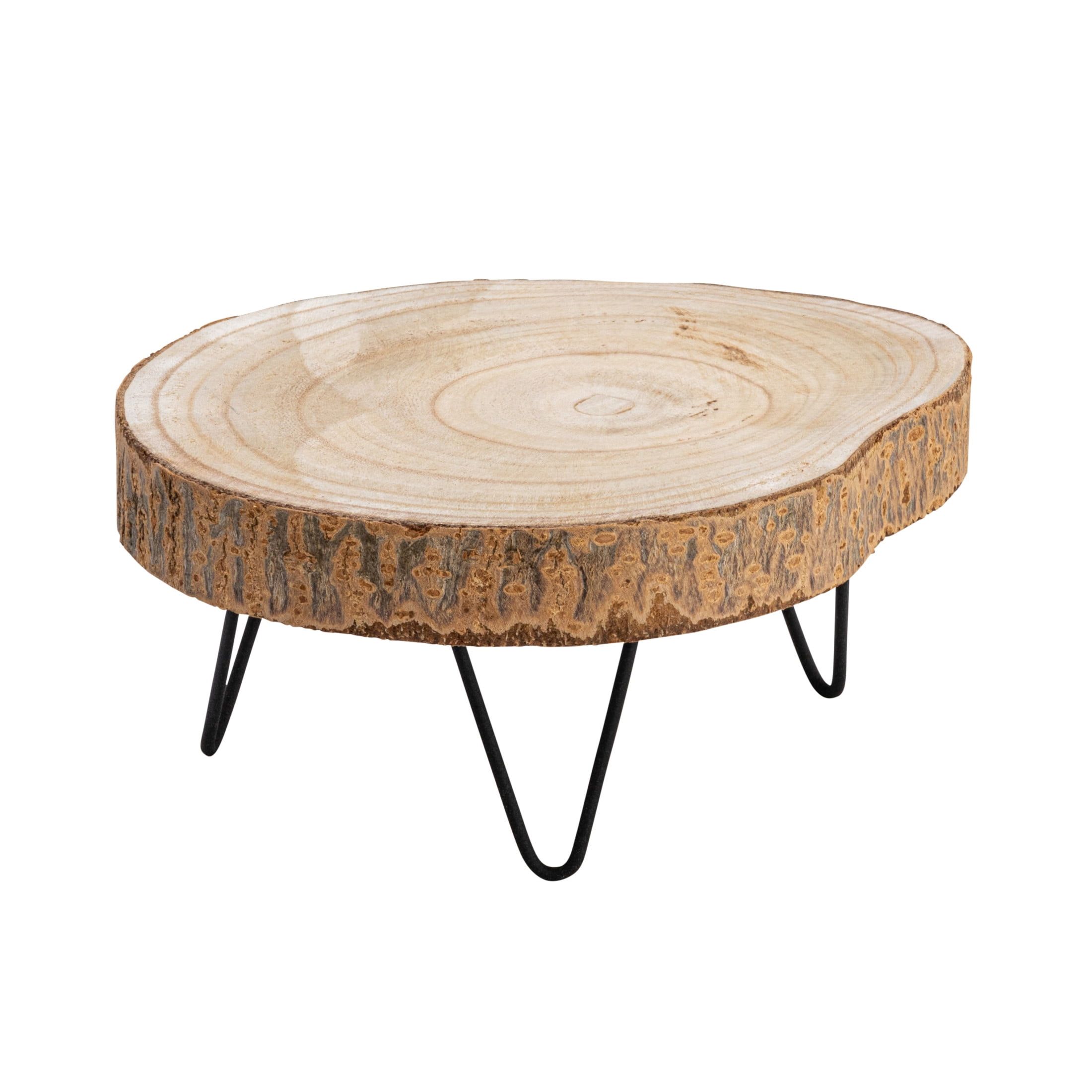 Natural Paulownia Wood Pedestal with Metal Hairpin Legs