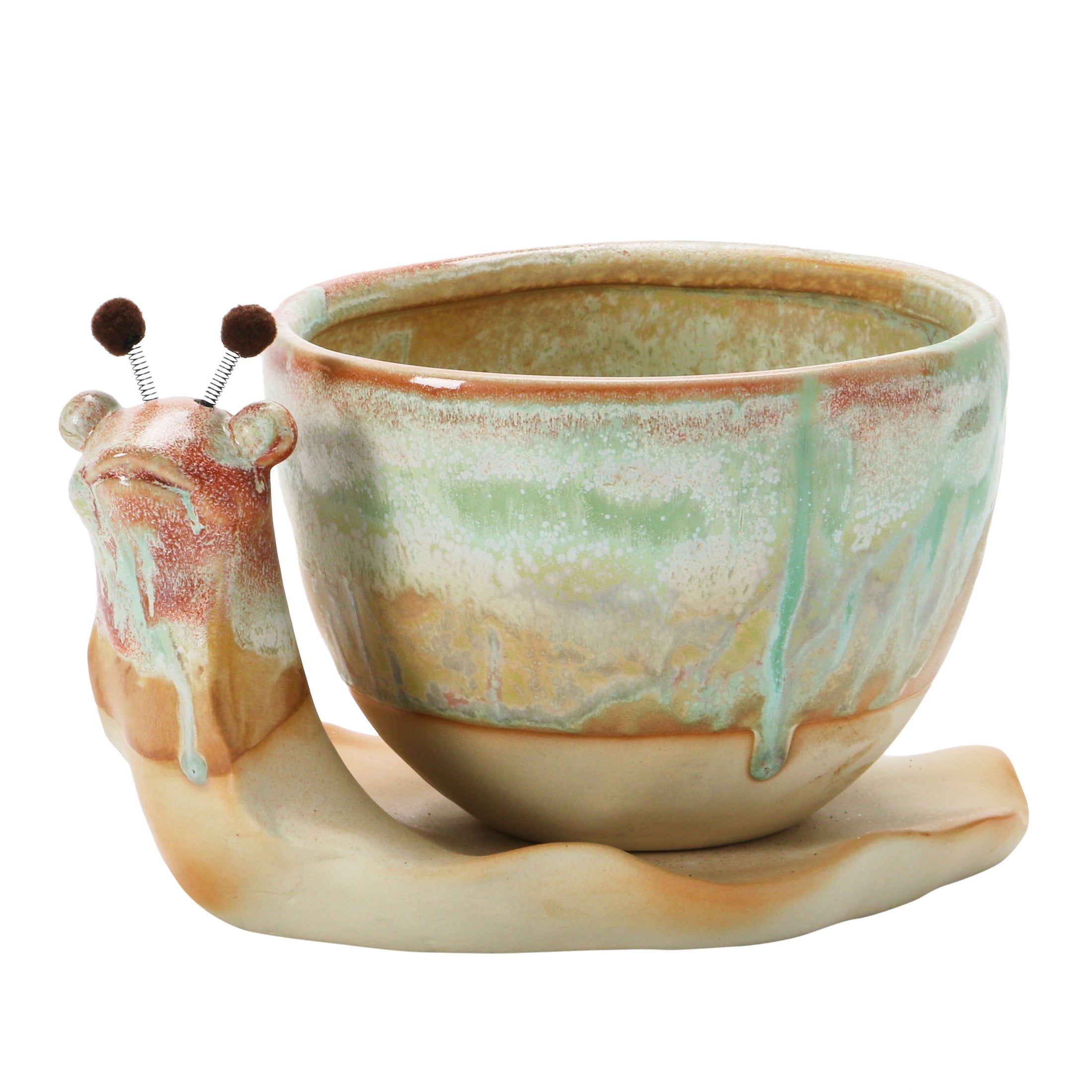 Reactive Glaze Stoneware Snail Planter with Saucer, 8.5"